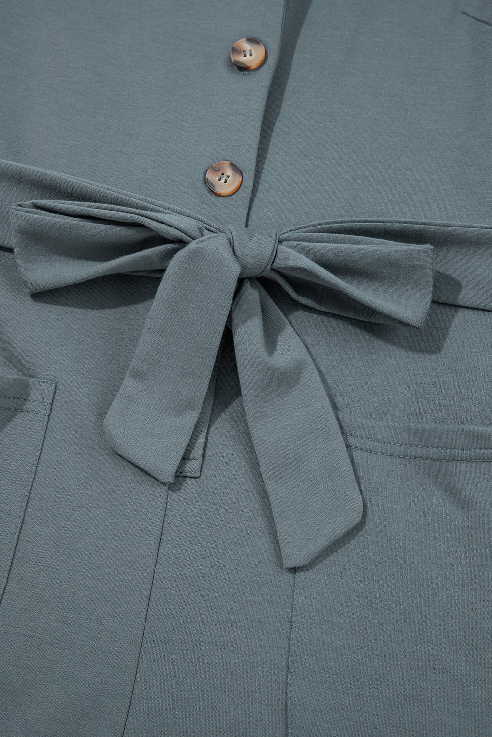 Blue Dolman Button Belted V Neck Wide Leg Jumpsuit Pockets eAura