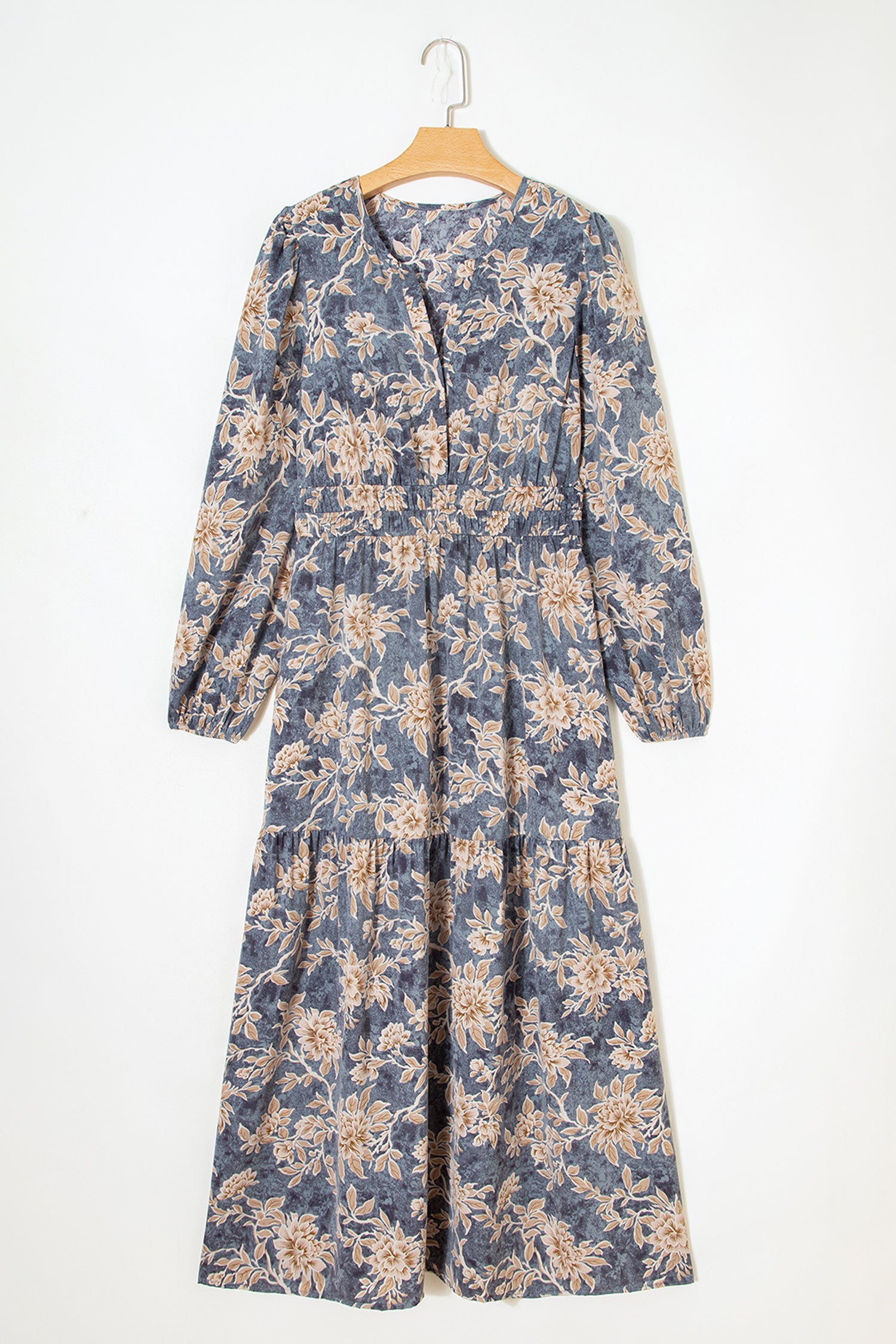Floral Print Smocked Long Sleeve Maxi Dress - eAura