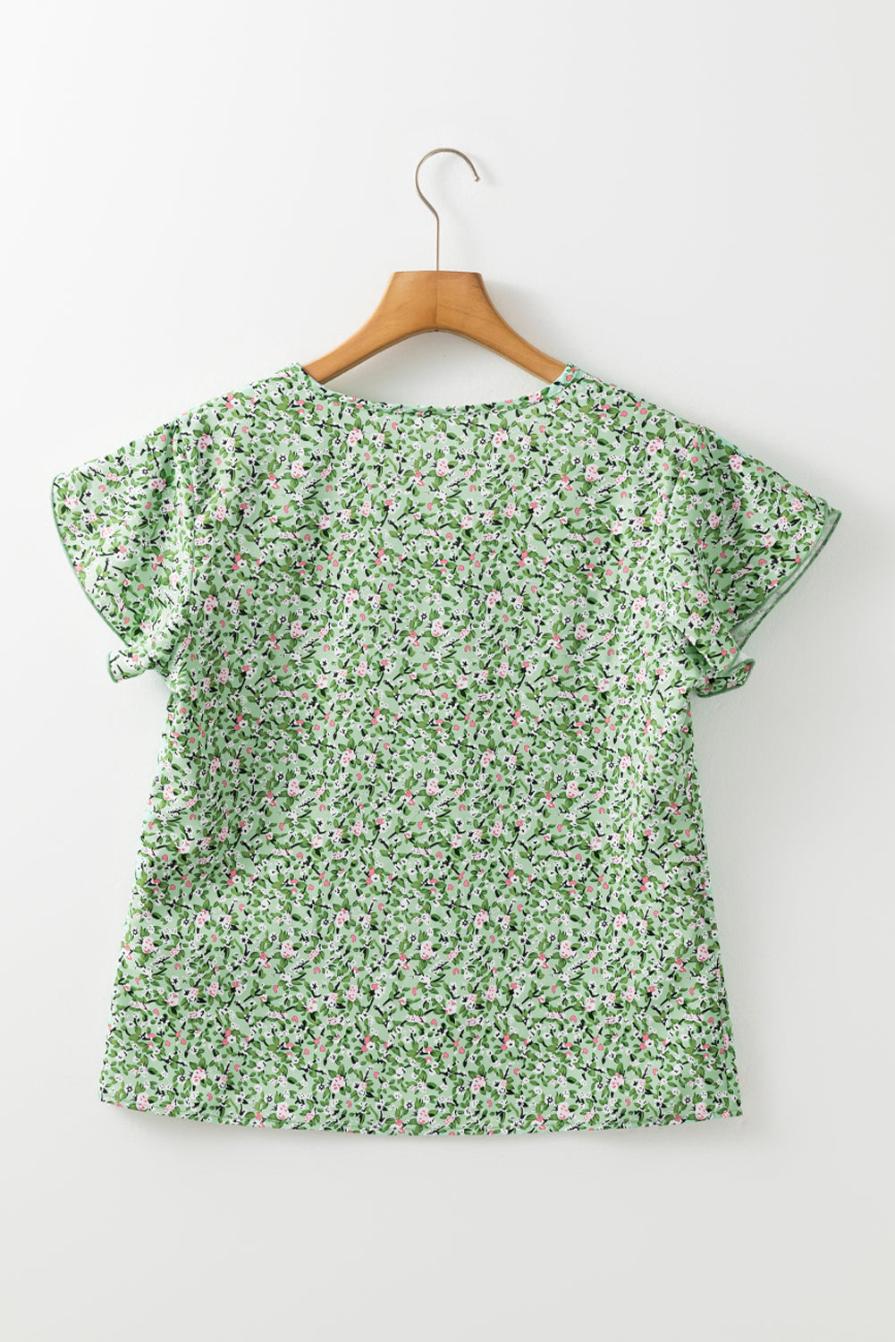 Green Boho Floral V Neck Wrap Short Sleeve Blouse eAura