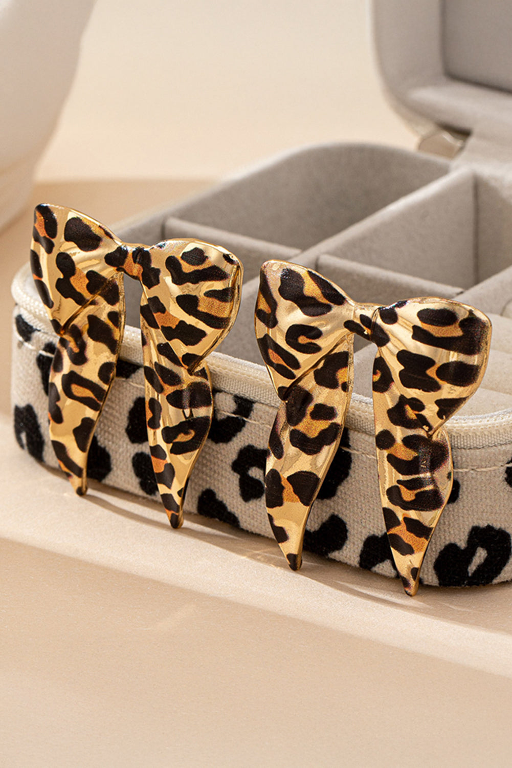 Leopard Print Bowknot Shape Earrings - eAura