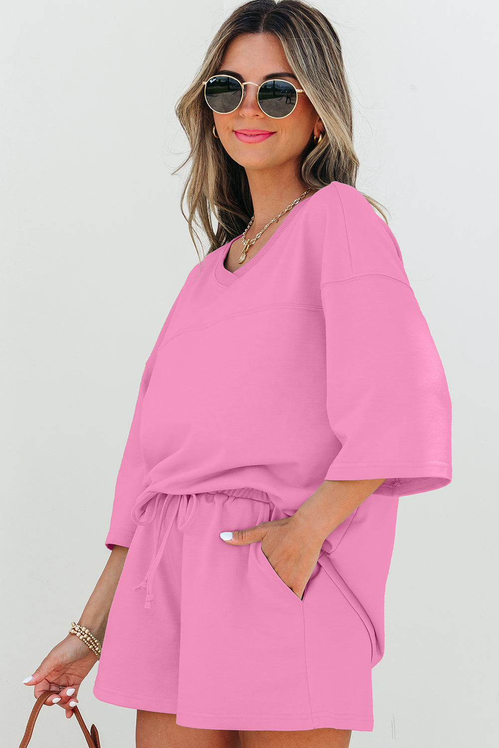 Baggy V Neck Half Sleeve Tee and Shorts Co-ord Set eAura