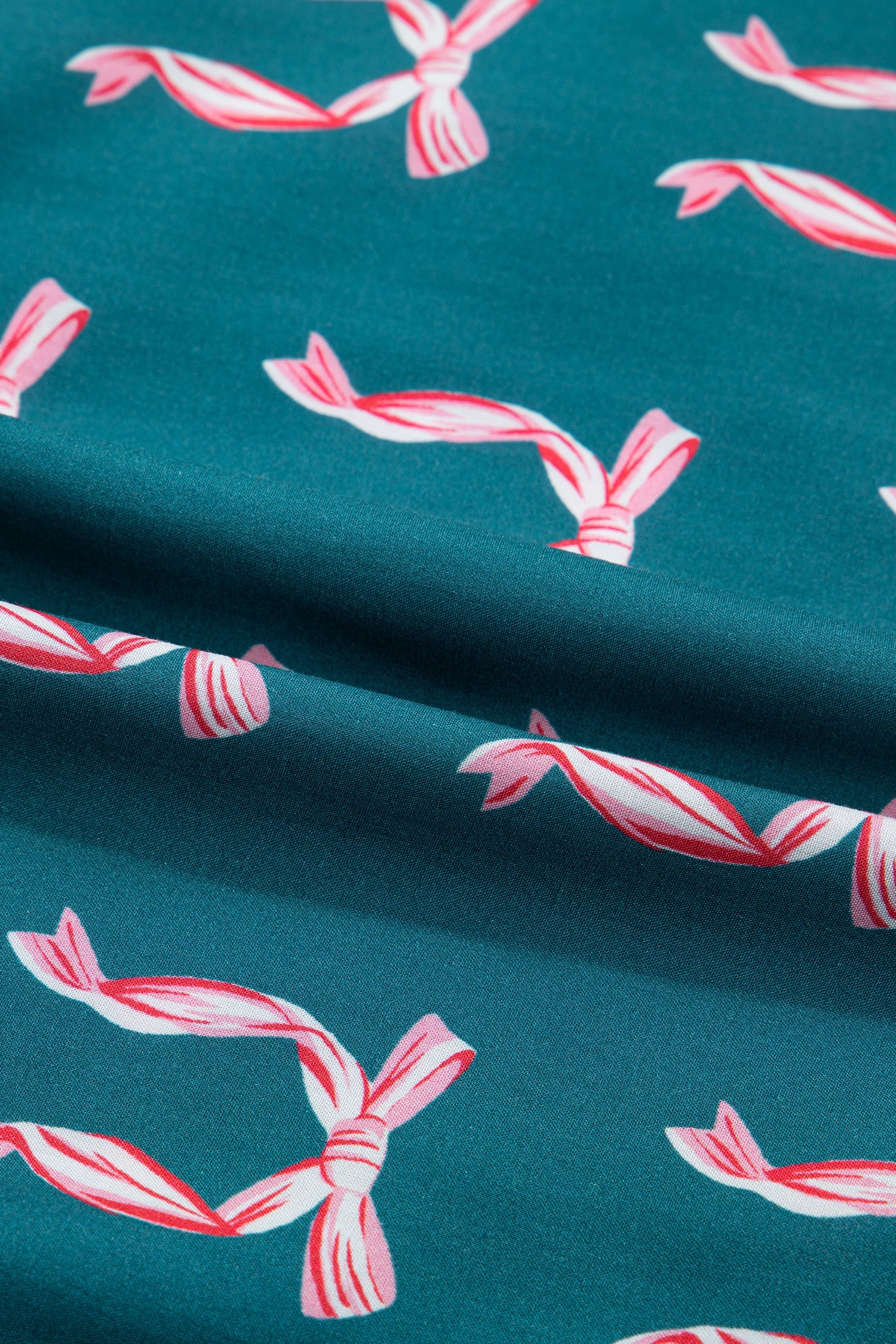 Green Ribbon Bow Print Long Sleeve Shirt and Shorts Pyjama Set - Loungewear & Sleepwear/Sleepwear