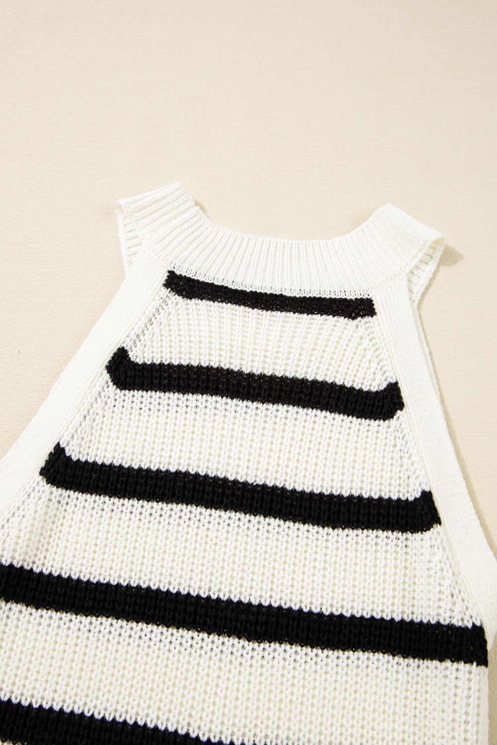 Black Stripe Knit Drawstring Detail Sleeveless Dress eAura