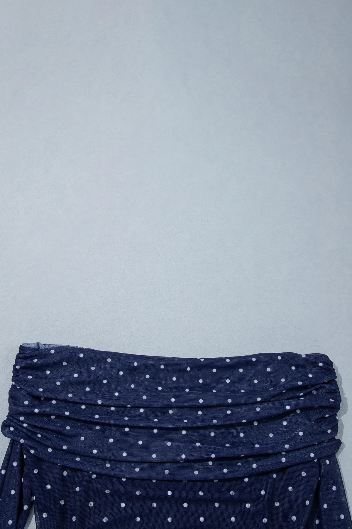 Off Shoulder Polka Dot Mesh Long Sleeve Sheath Top – Blue