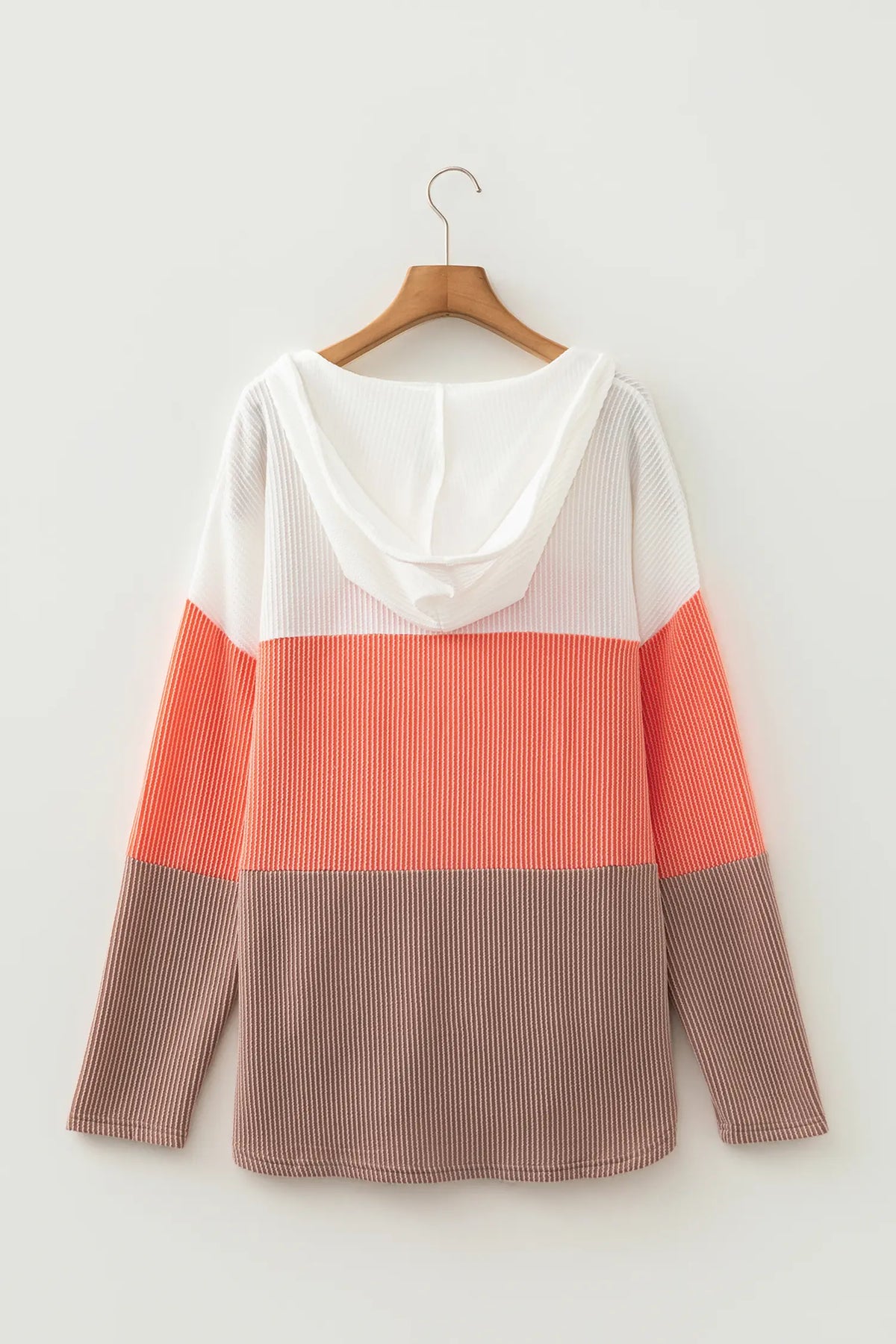 Ribbed Colourblock Hooded Pullover Long Sleeve Top – Gold Flame