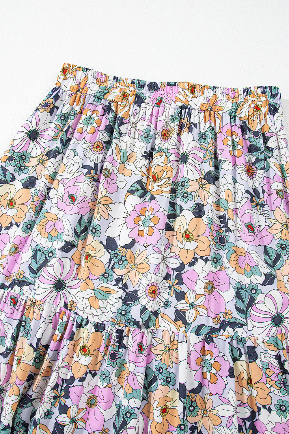 Blue Bohemian Floral Print Tiered Maxi Skirt with Split