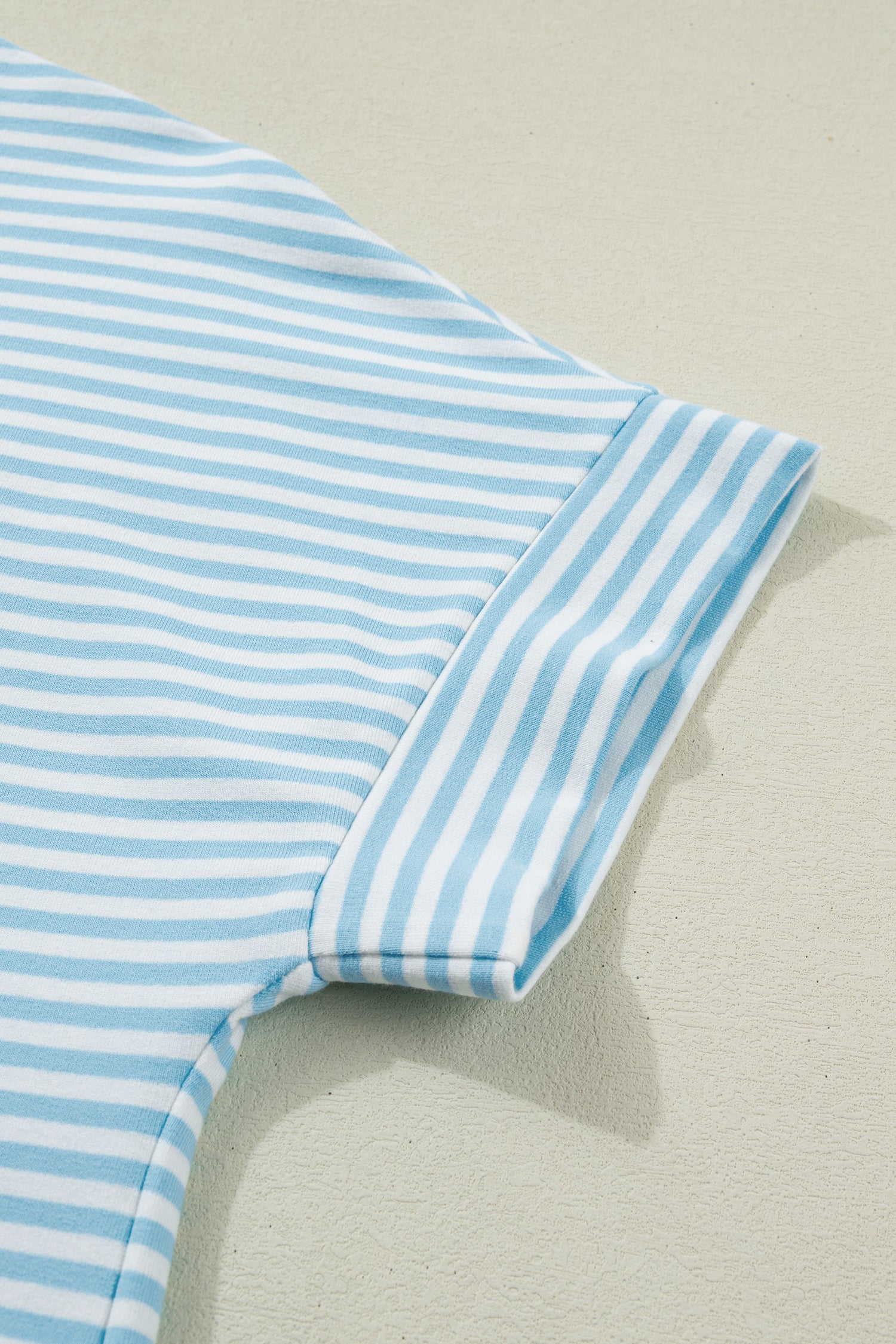Stripe Cuffed Sleeve Contrast Mock Neck Tee Casual Co-ord Short Set