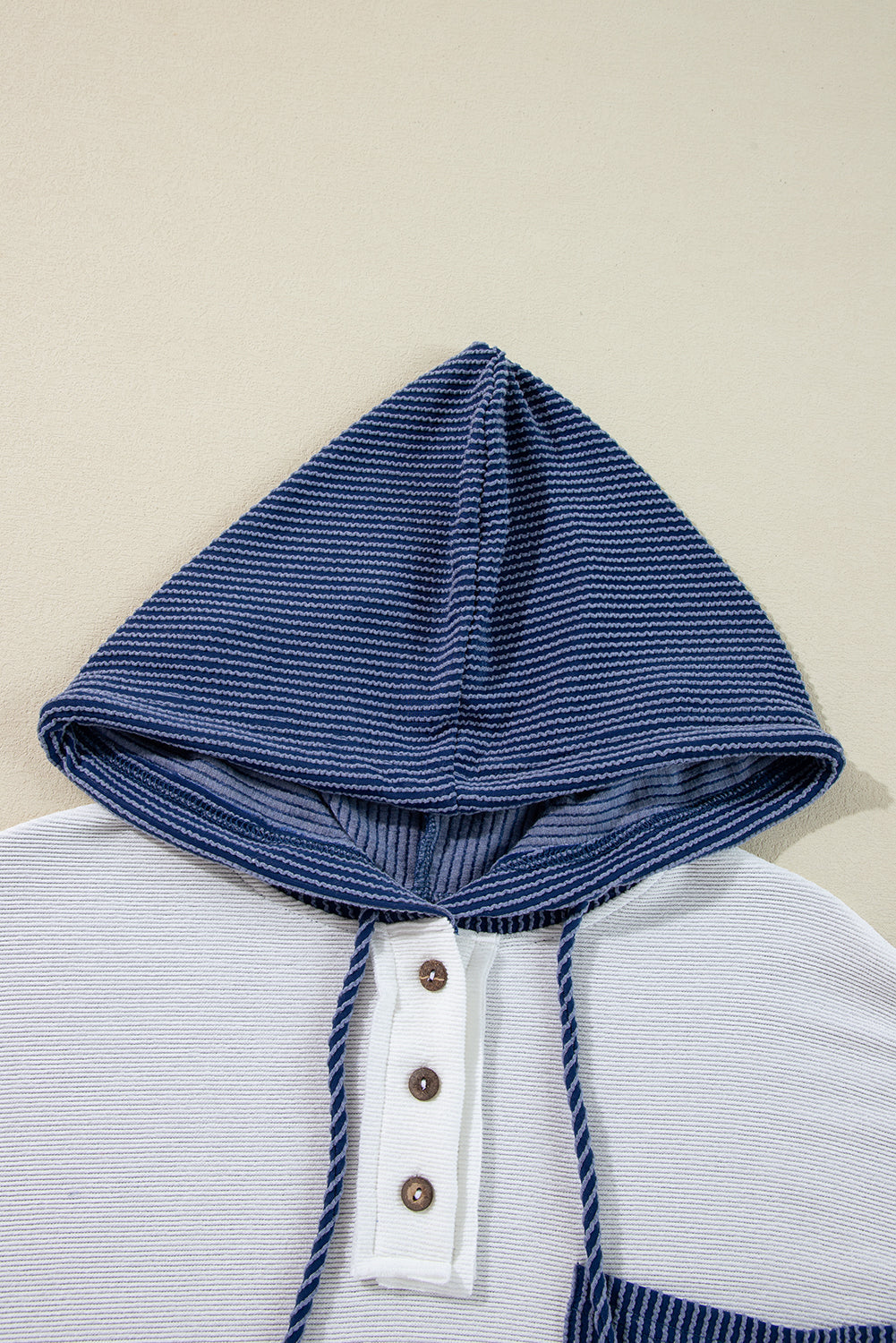 Light Pink Ribbed Colourblock Patch Pocket Drawstring Hooded Top eAura