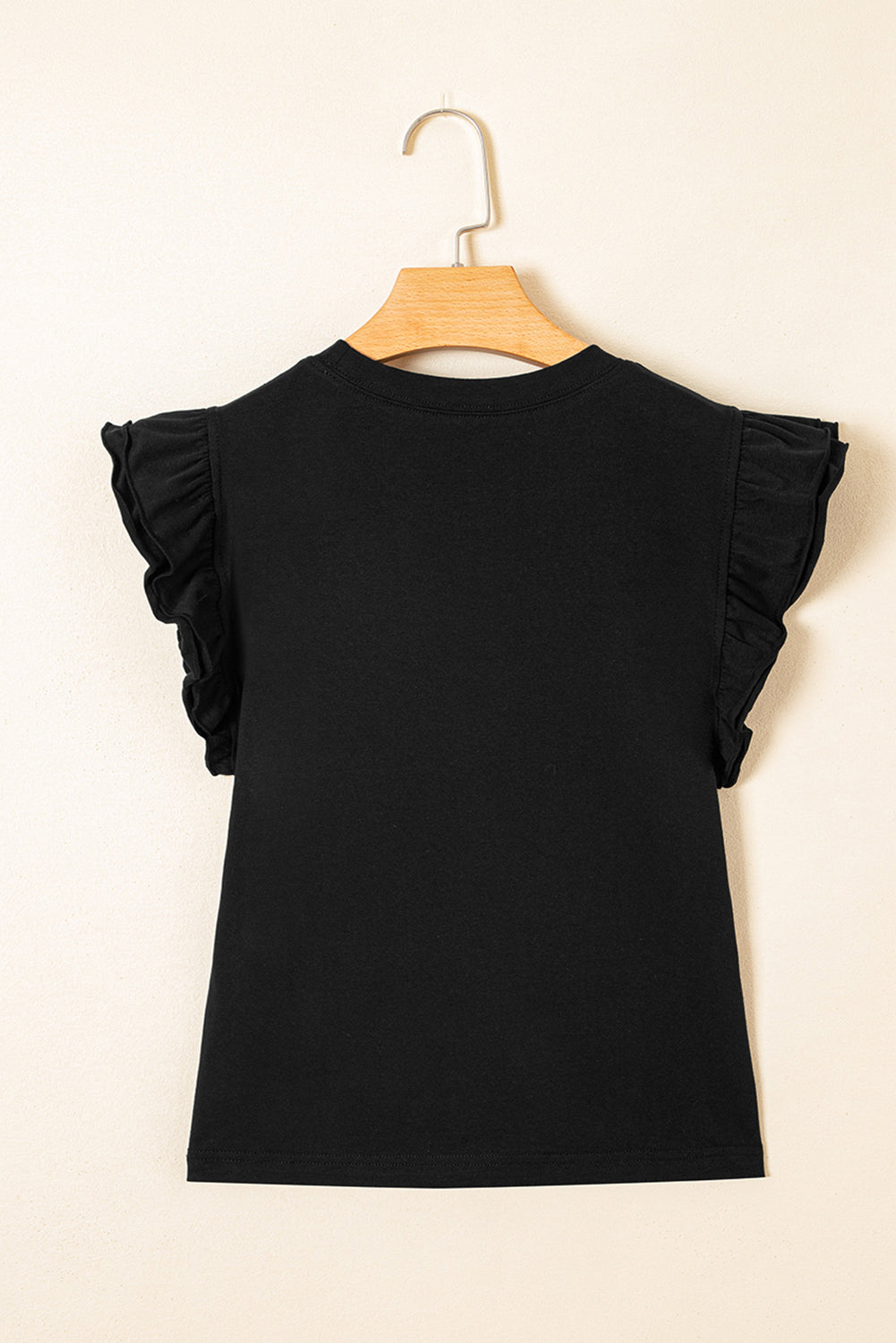 Black Ruffled Crew Neck Slim Fit Top eAura