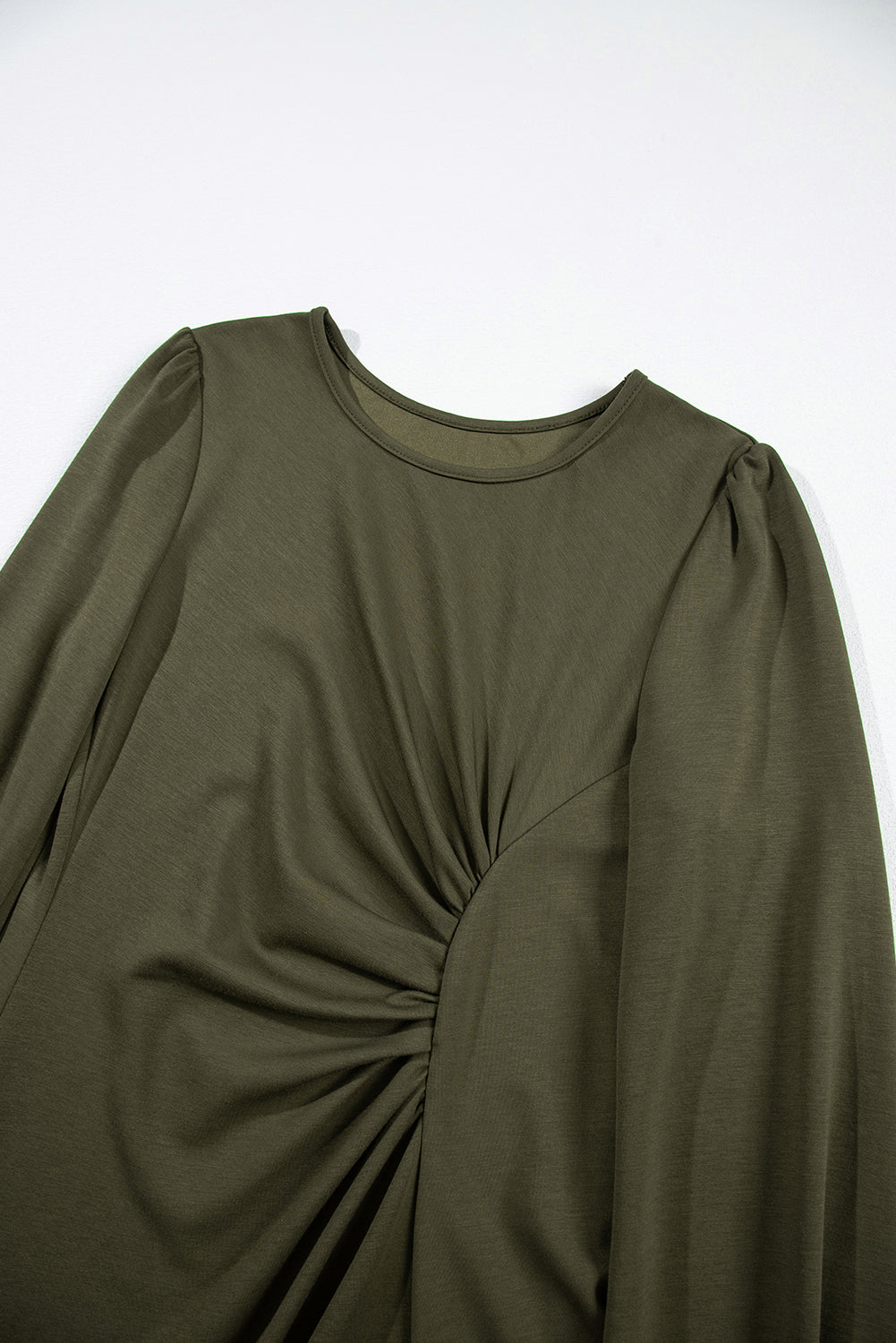 Solid Color Ruched Detail Long Sleeve Midi Dress – Jungle Green