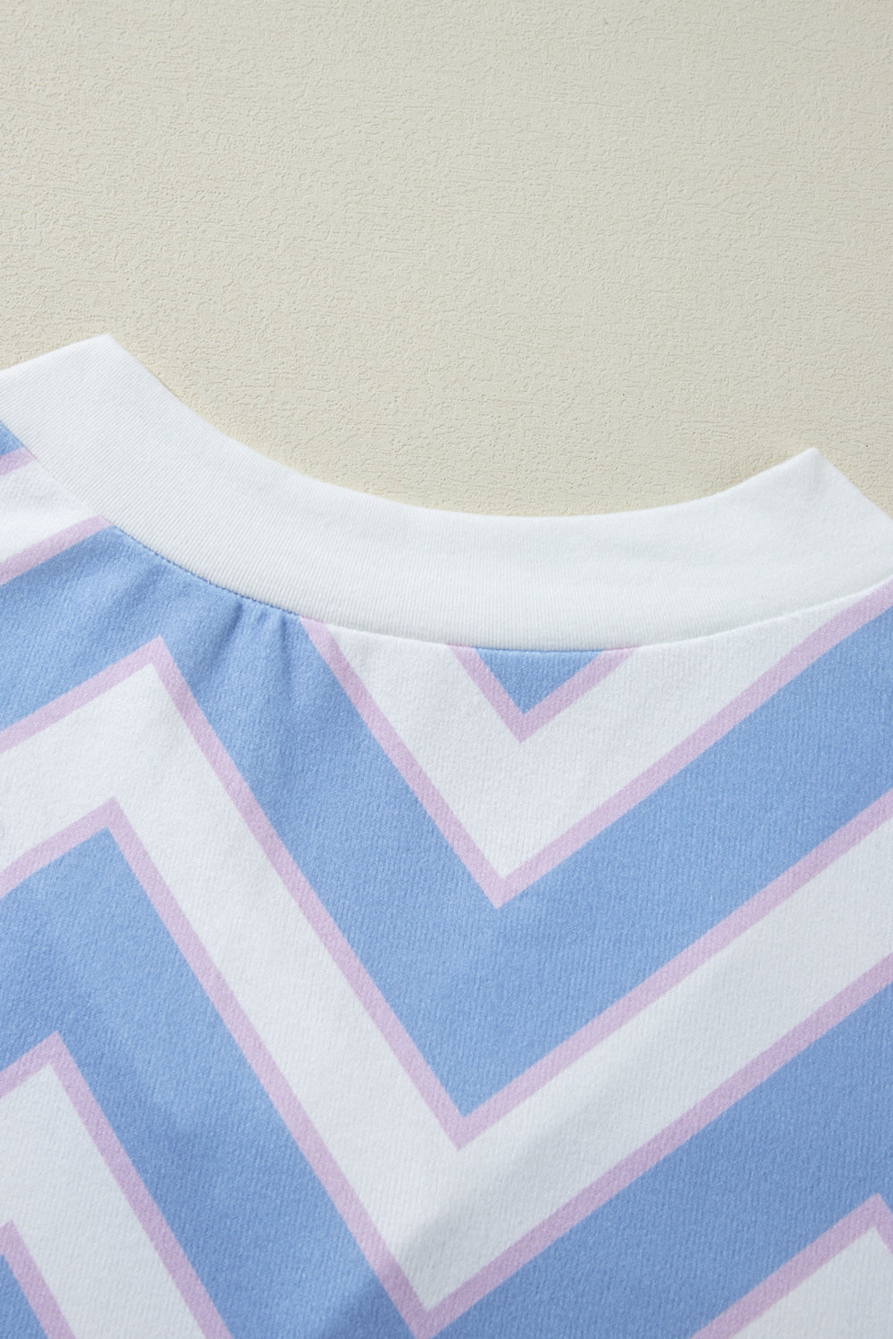 Sky Blue Zigzag Striped Print V Neck Oversized Top eAura