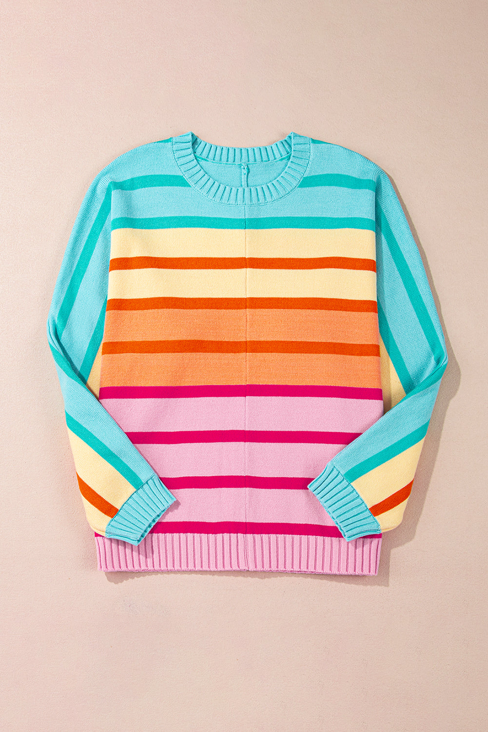 Yellow Stripe Gradient Striped Ribbed Edge Loose Sweater eAura