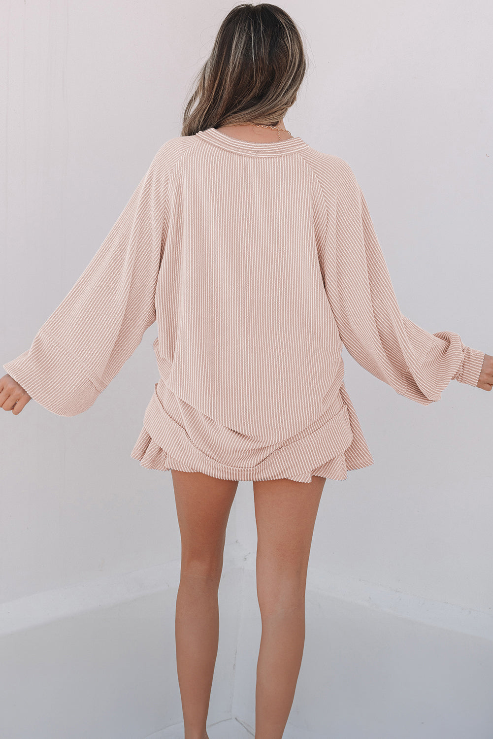 Soft Cord Lantern Sleeve Top & High Waist Ruffled Mini Skort Co-ord Dear-Lover Dropshipping
