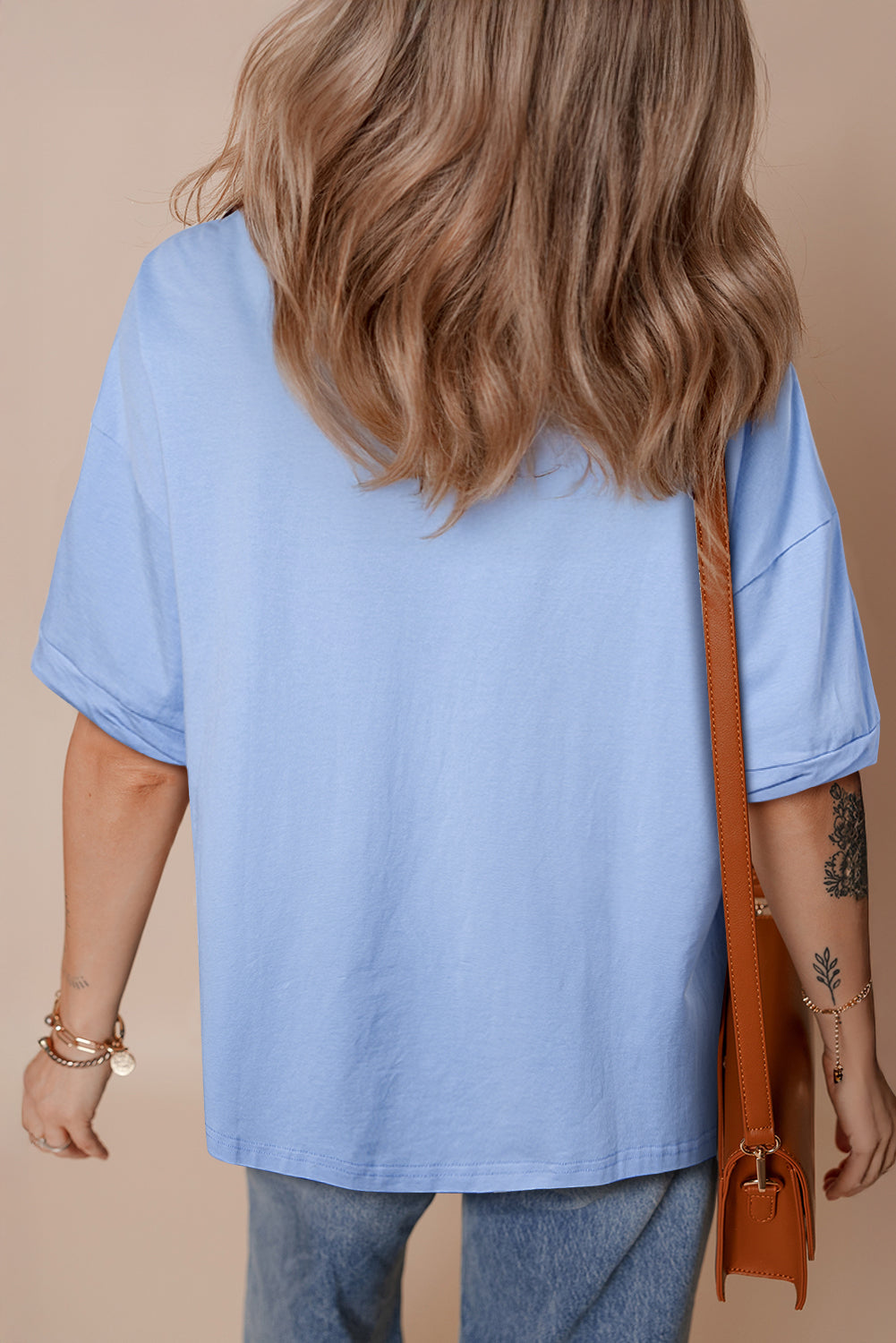 Myosotis Loose Half Sleeve Hi Low Hem T Shirt eAura
