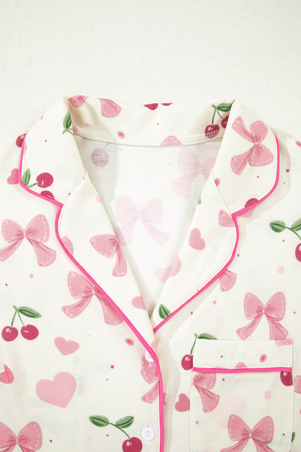White Floral Print Contrast Pipping Short Pyjamas Set eAura