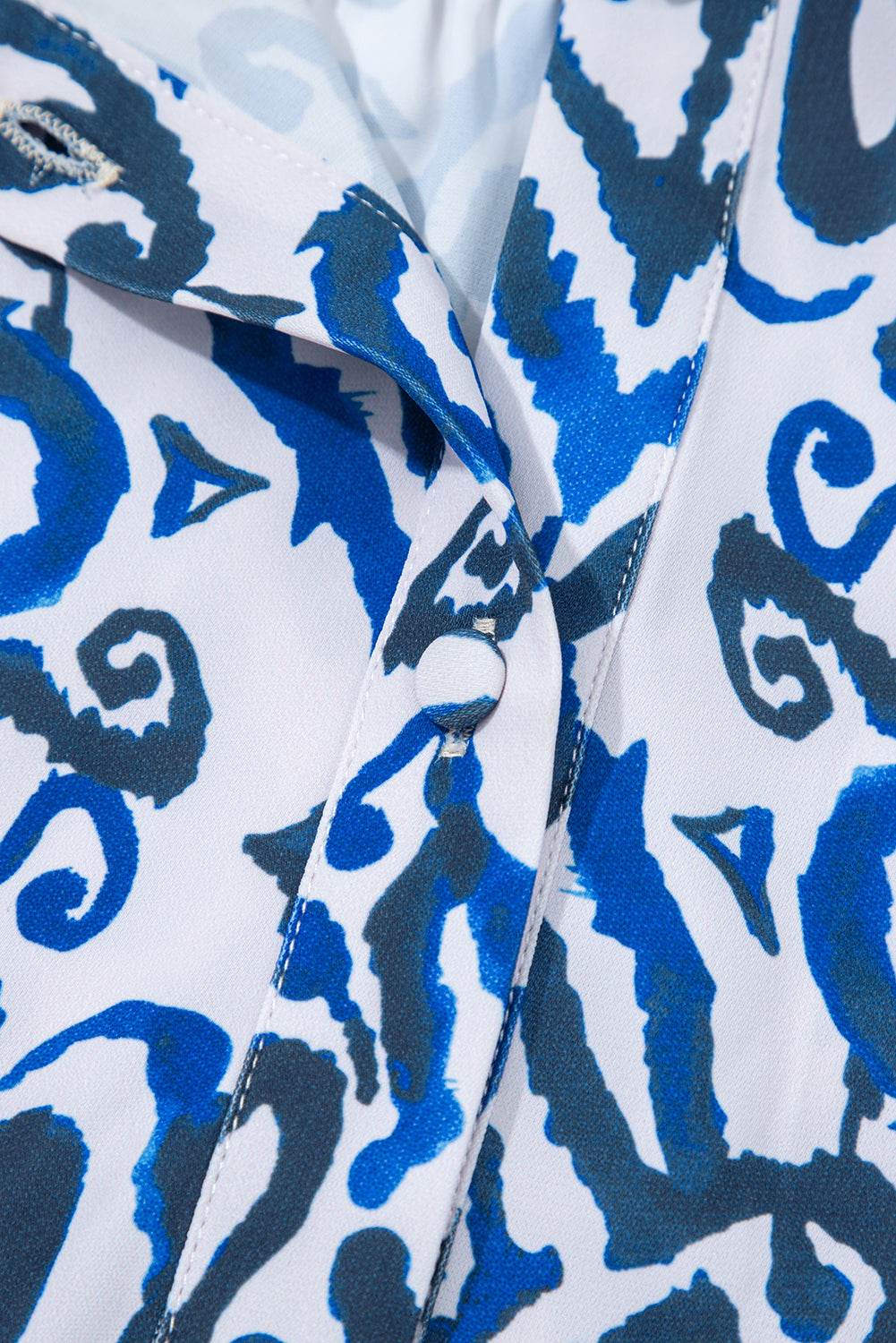 Blue Bohemian Print Embroidered V-Neck Long Sleeve Blouse - eAura