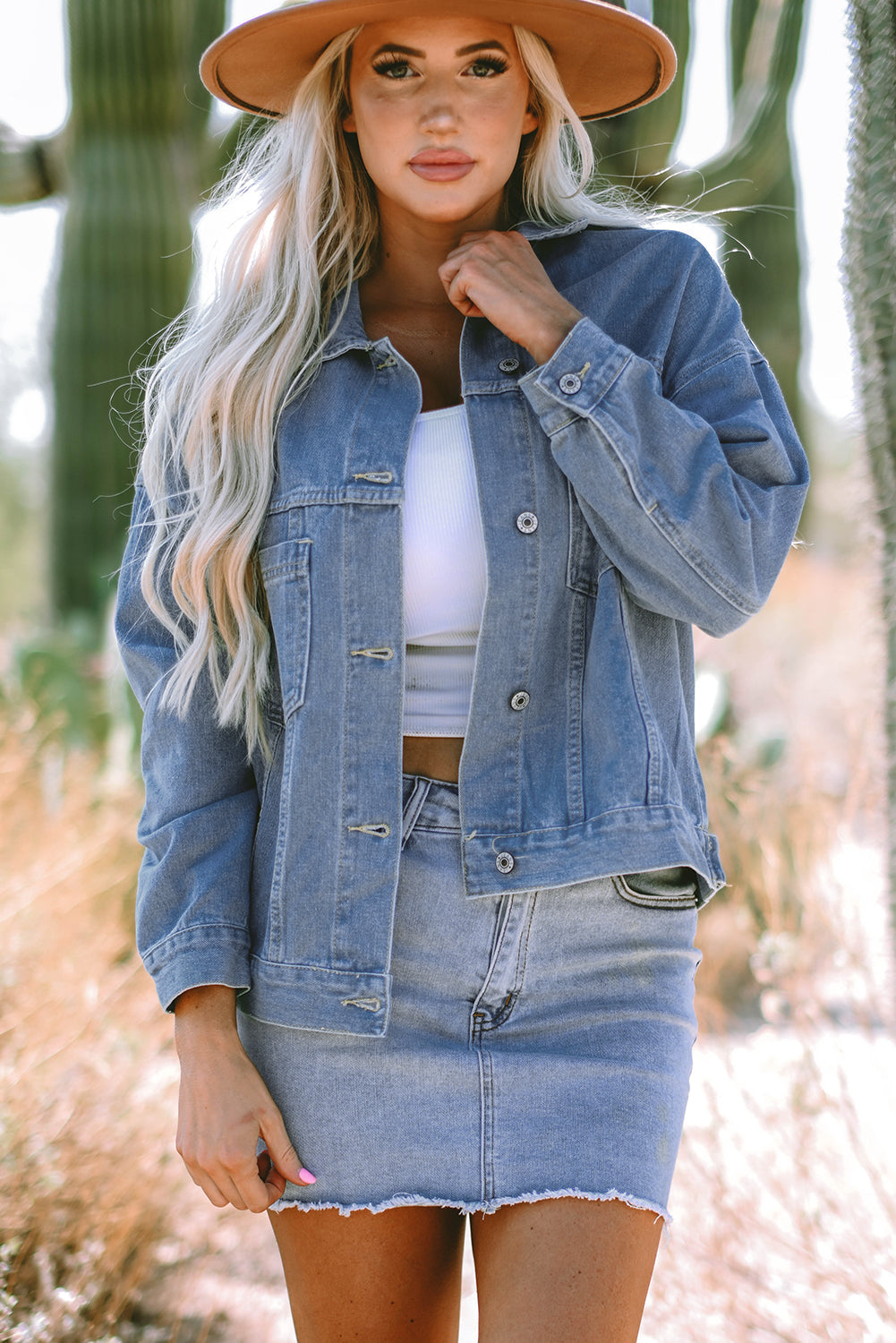 Wild Wind Washed Oversize Pocketed Denim Jacket eAura
