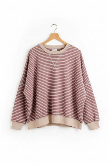 Stripe Exposed Stitching Long Sleeve Top - Tops/Long Tops