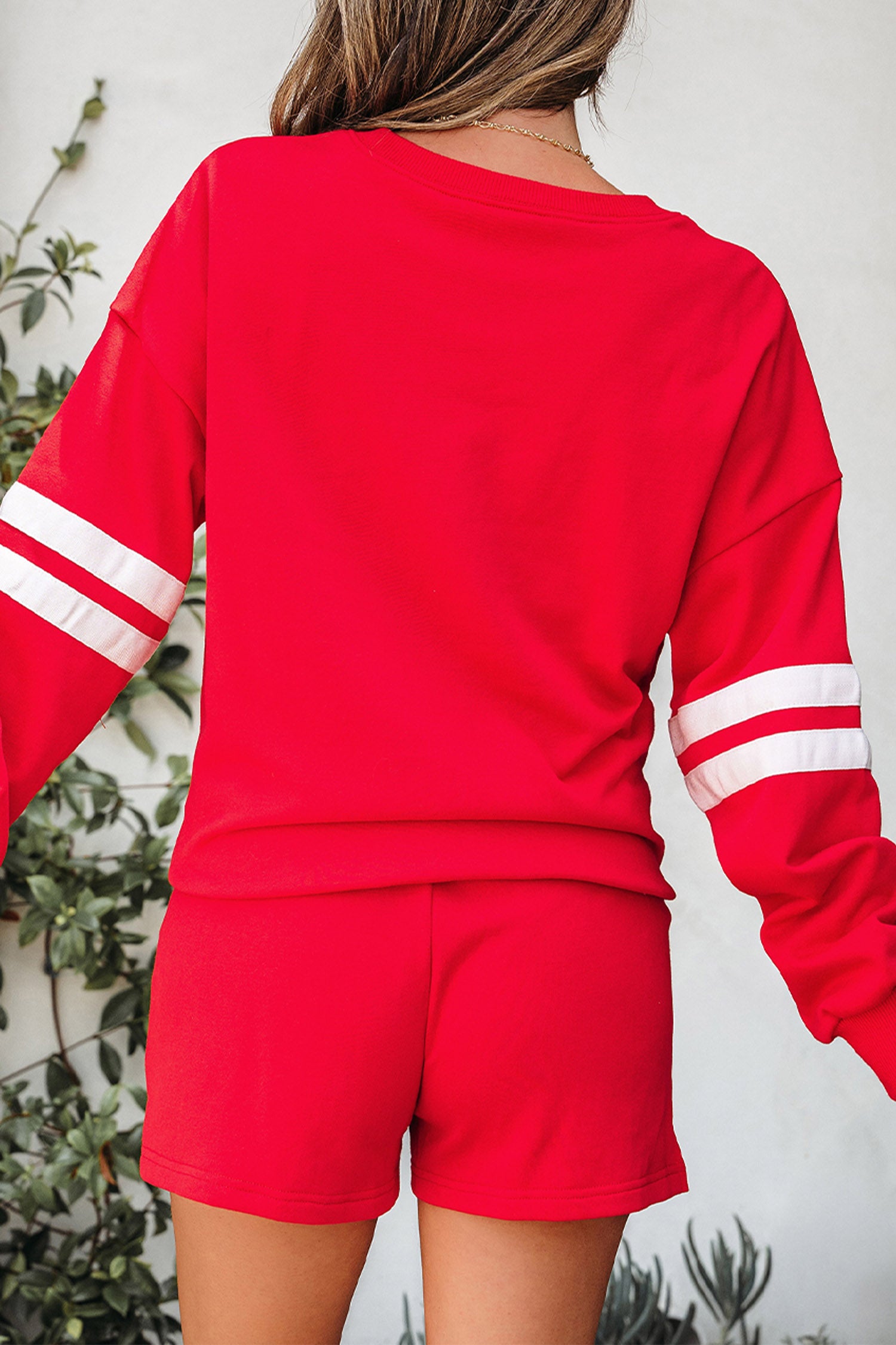 Glitter Game Day Slogan Football Patch Varsity Graphic Two Piece Set – Fiery Red