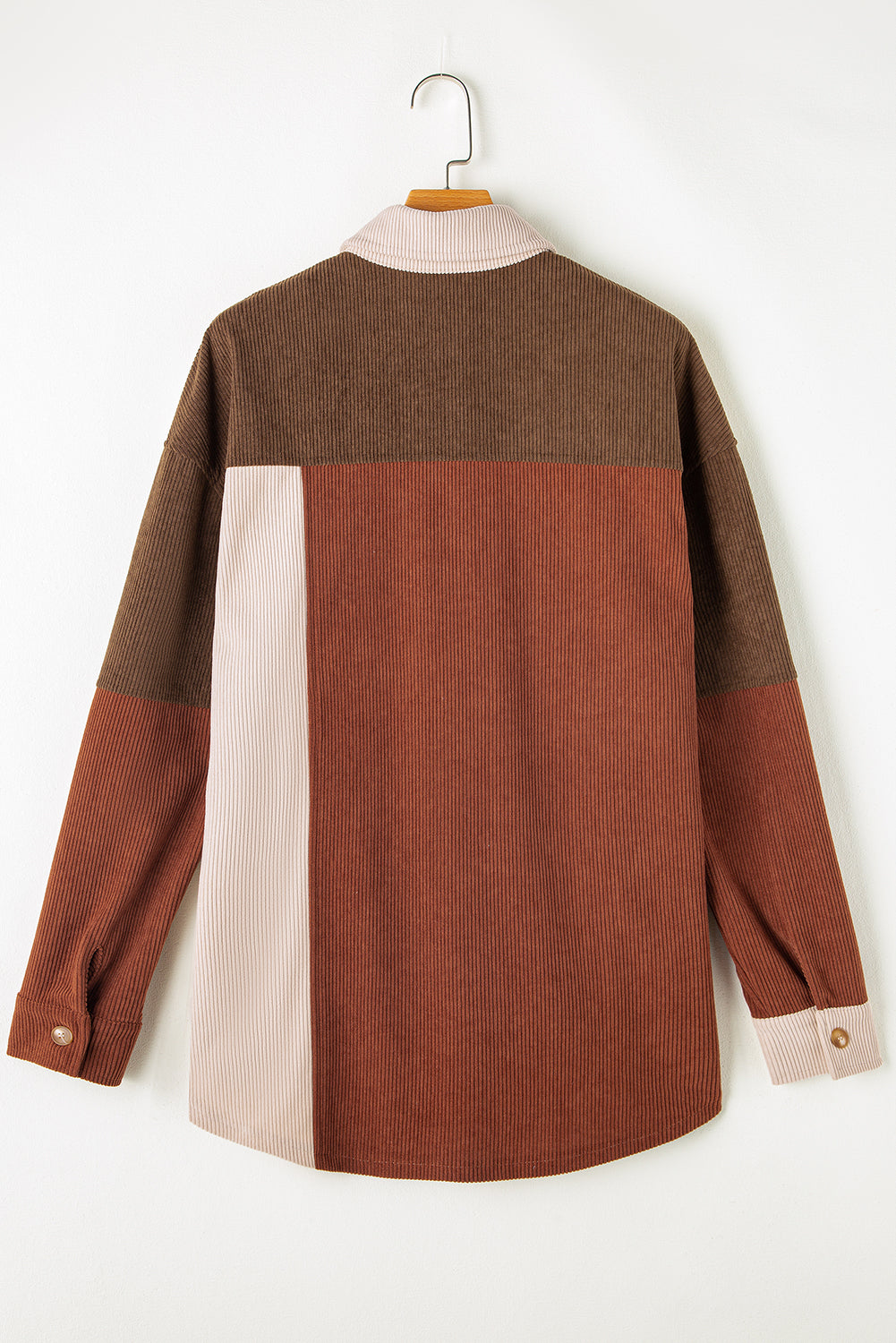 Cinnamon Colourblock Curved Hem Corduroy Shacket with Pocket Beagle Boutique Fashion Outlet