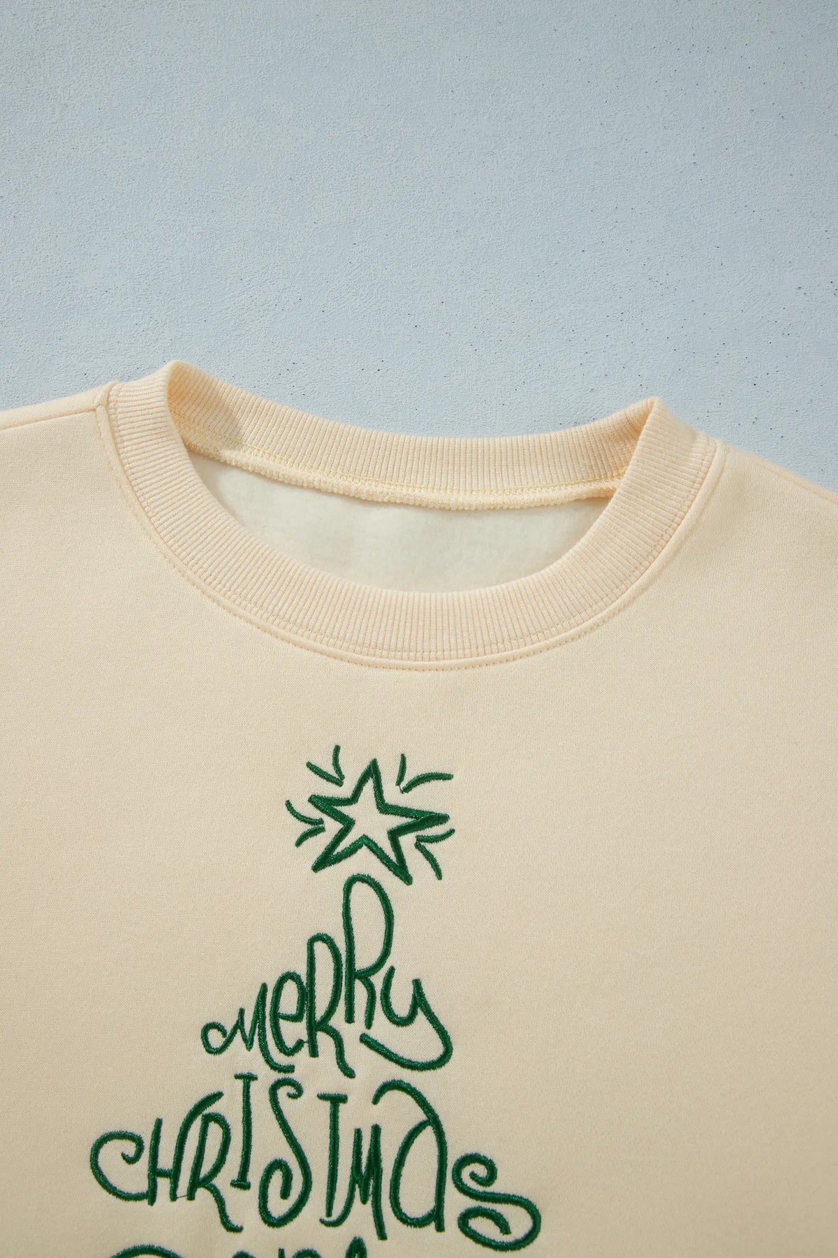 Apricot Merry Christmas and Happy New Year Embroidered Holiday Slogan Sweatshirt