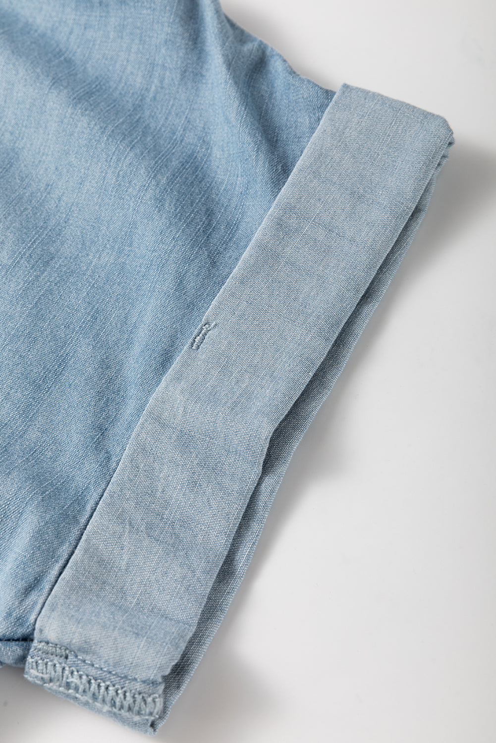 Dusk Blue Folded Short Sleeve Patched Pocket Denim Shirt eAura