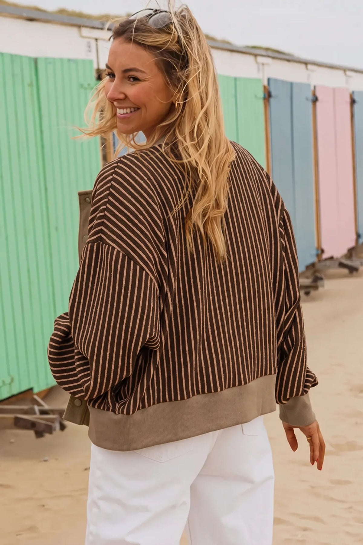 Cardigan V Neck Patchwork Long Sleeve Regular Fit