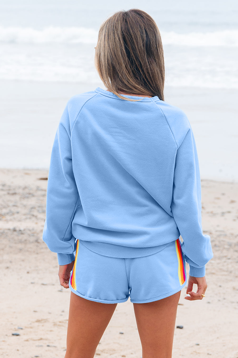 Beau Blue Striped Accent Pullover and Shorts Two Piece Casual Set Beagle Boutique Fashion Outlet