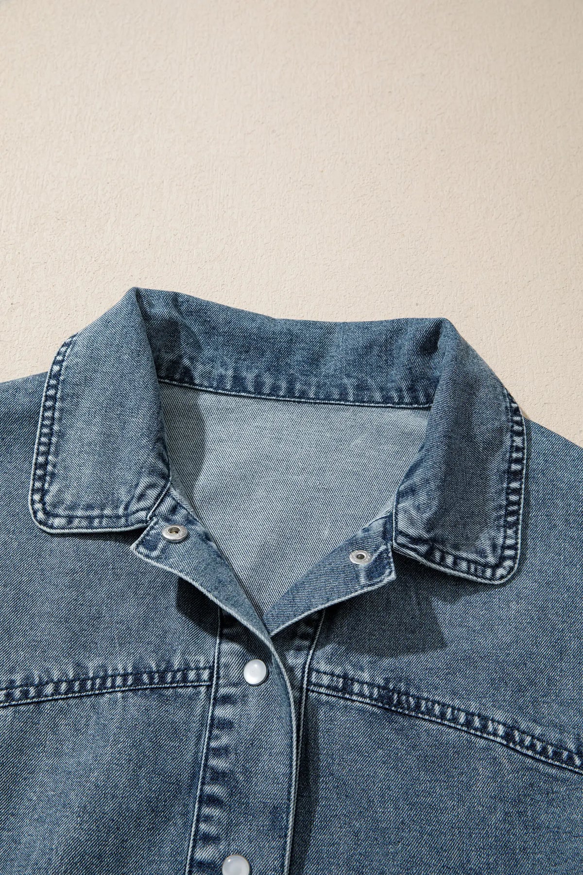 Western Long Sleeve Shirt Collar Tunic Denim Jacket – Dusk Blue