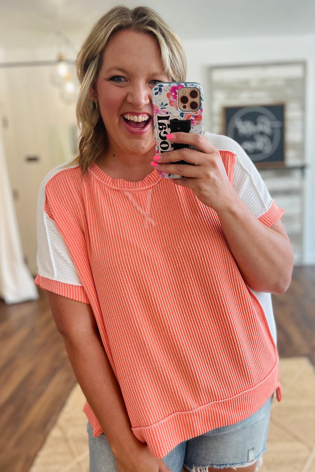 Rib Hi Low Plus Size Short Sleeve Top BB Fashion Outlet