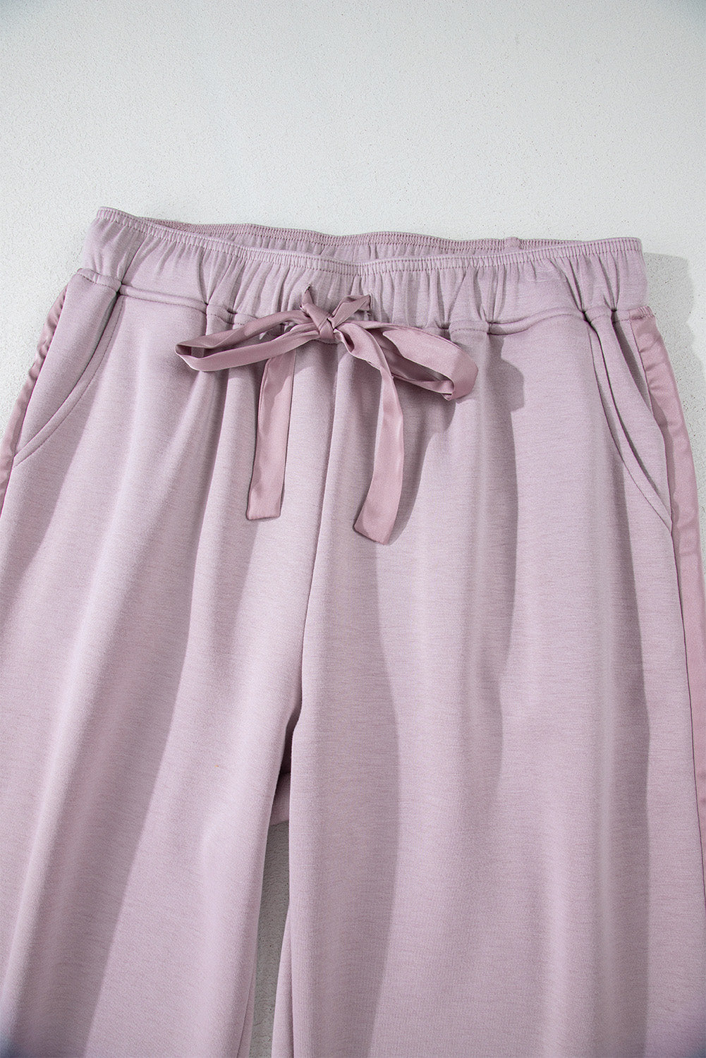 Orchid Petal Drawstring Waist Satin Stripe Patch Straight Leg High Waist Trousers eAura