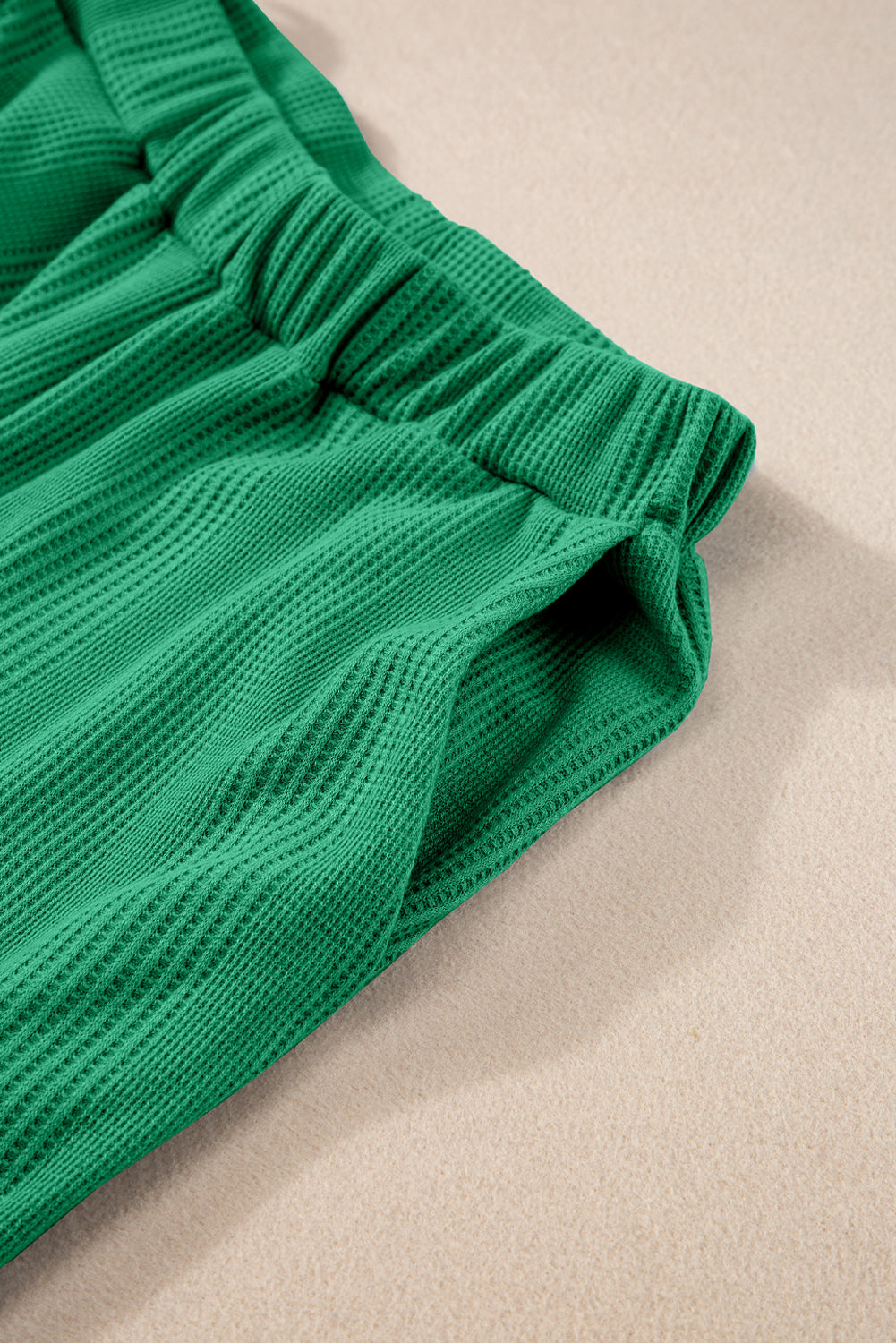Green Solid Colour Ribbed Ruffle Tank Top and Trousers Set eAura