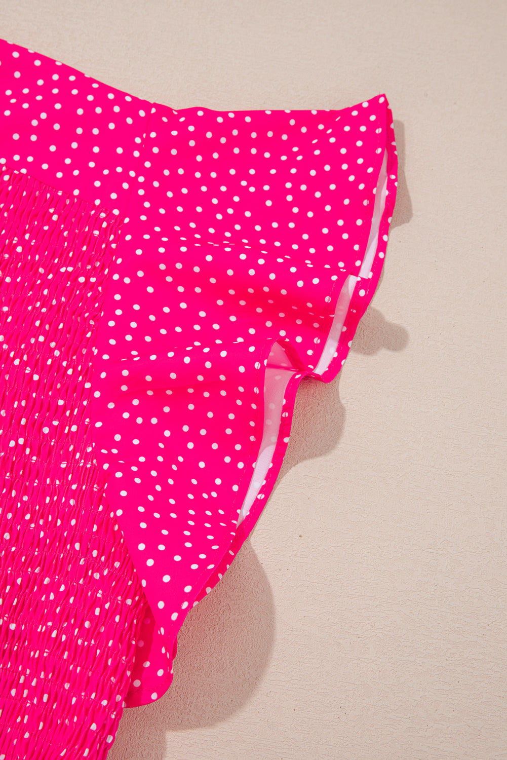 Rose Polka Dot Print Ruffle Smocked Plus Midi Dress BB Fashion Outlet