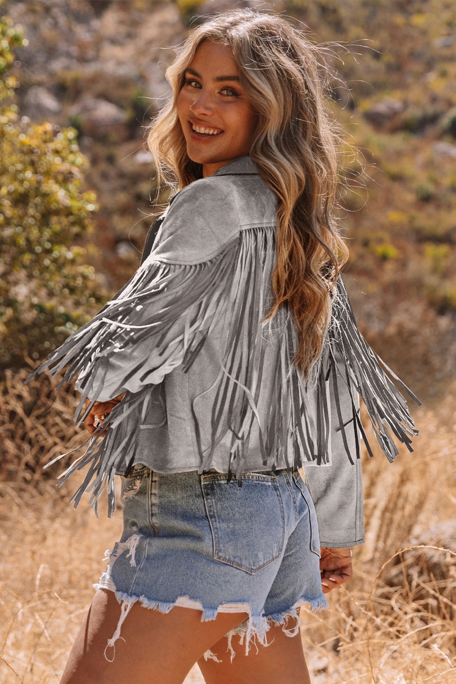 Cropped Fringe Faux Suede Jacket - Outerwear/Jackets