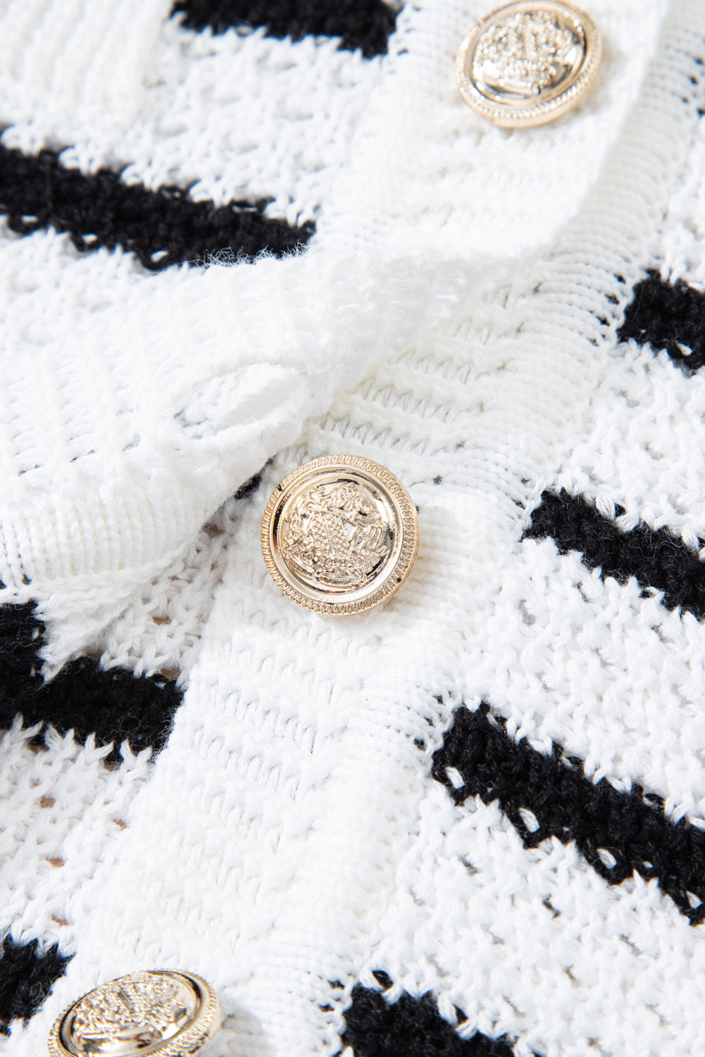 Striped V Neck Gold Buttons Elegant Sleeveless Sweater eAura