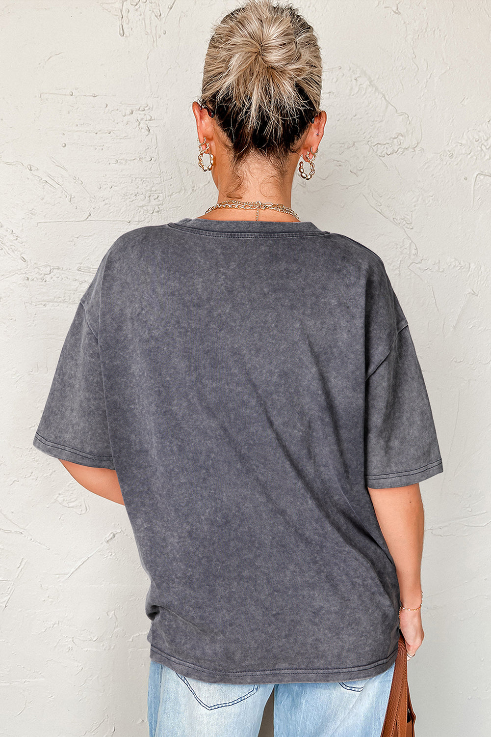 Grey TEXAS Steer Head Graphic Mineral Wash Oversized T Shirt eAura