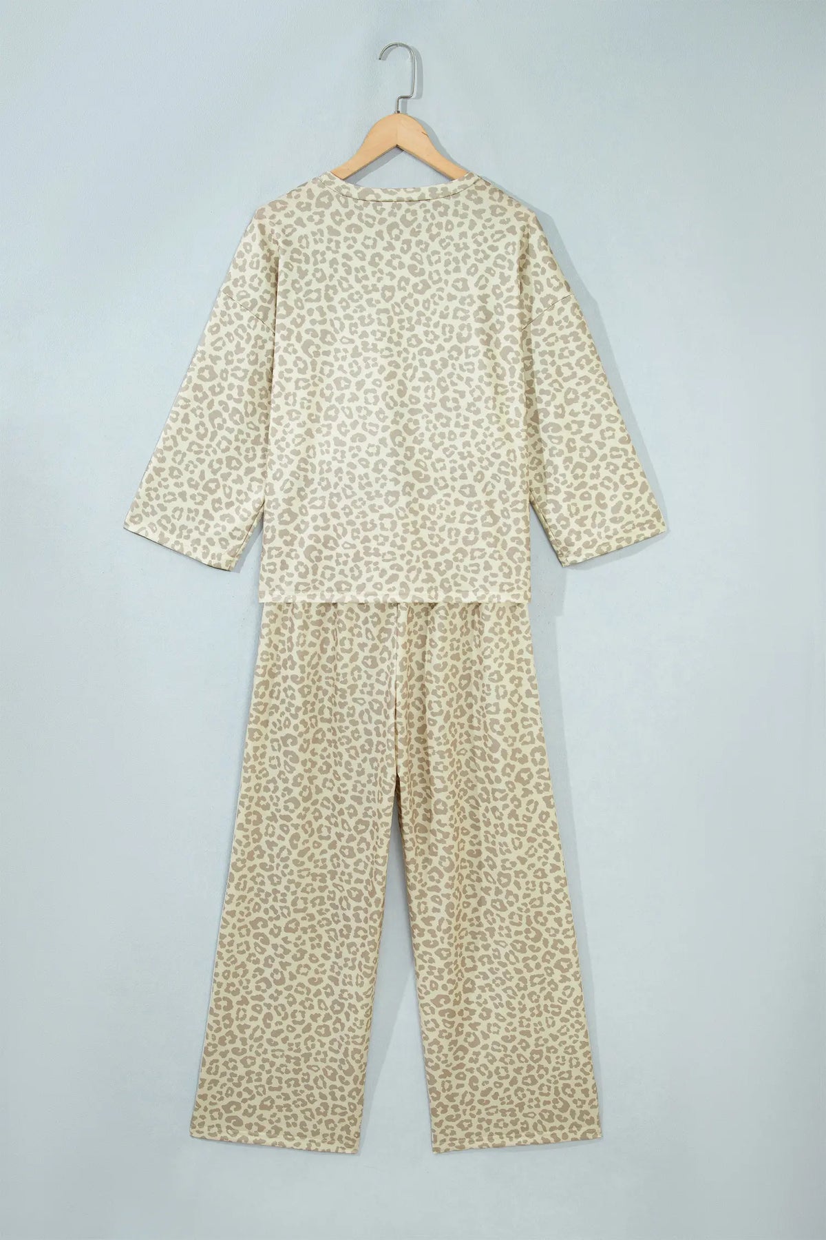 Leopard Print Varsity Striped Detail 3/4 Sleeve Top Shift Pant Set – Pink