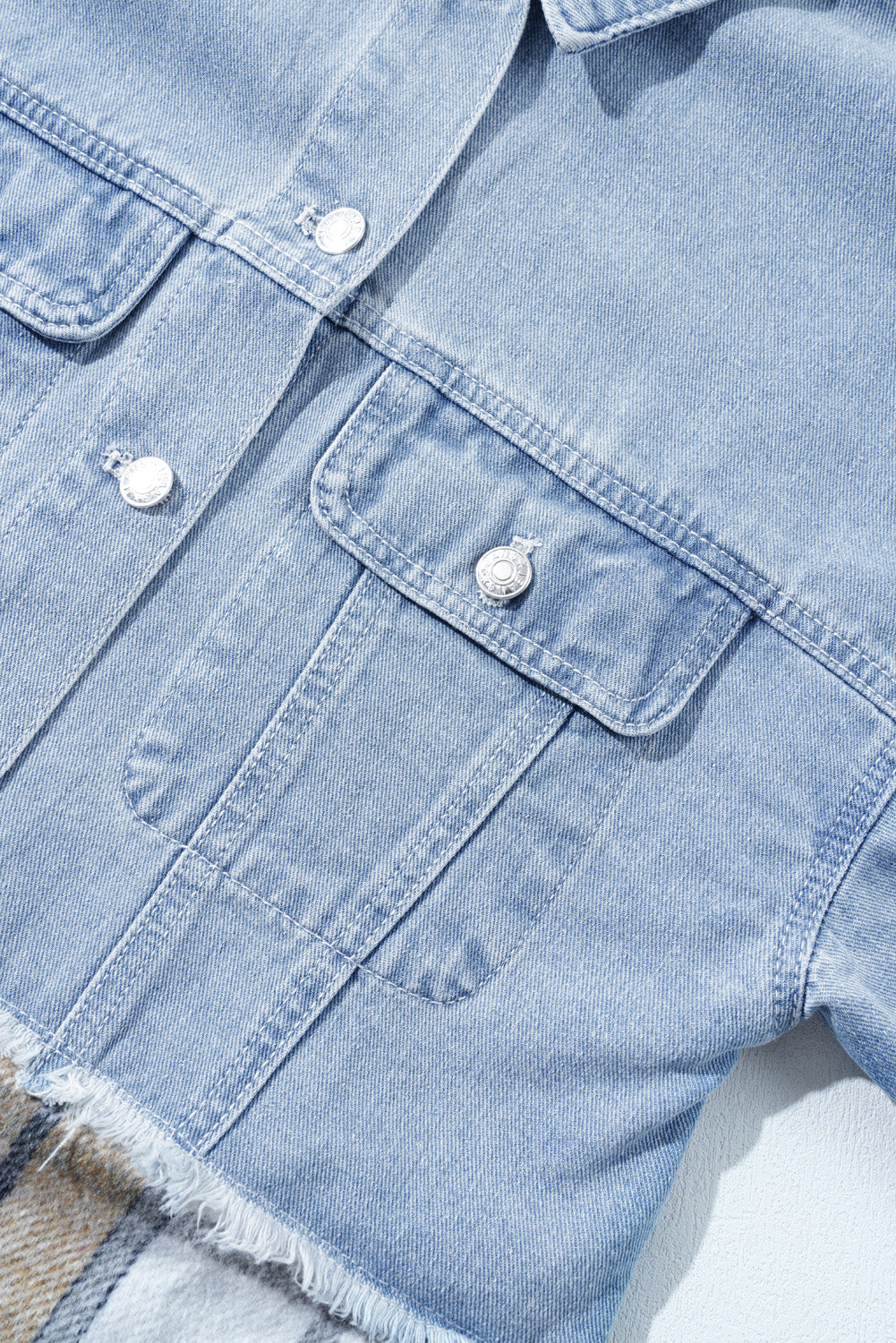 Khaki Plaid Patchwork Buttoned Oversized Denim Jacket eAura