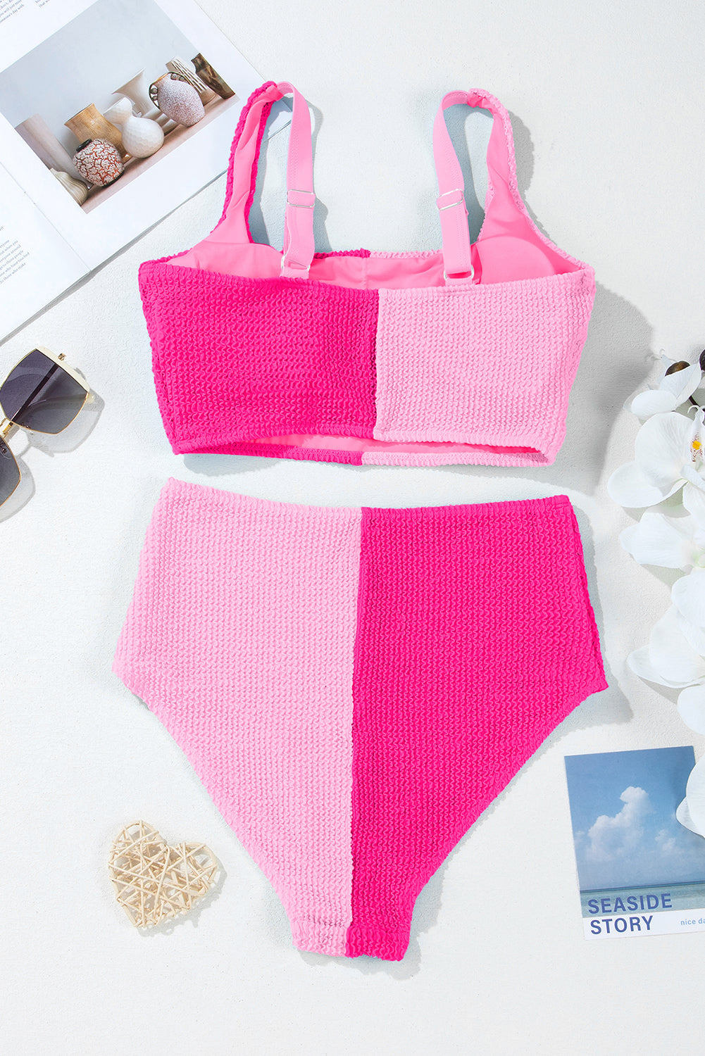 Corded Colorblock Square Neck High Waist Bikini Set