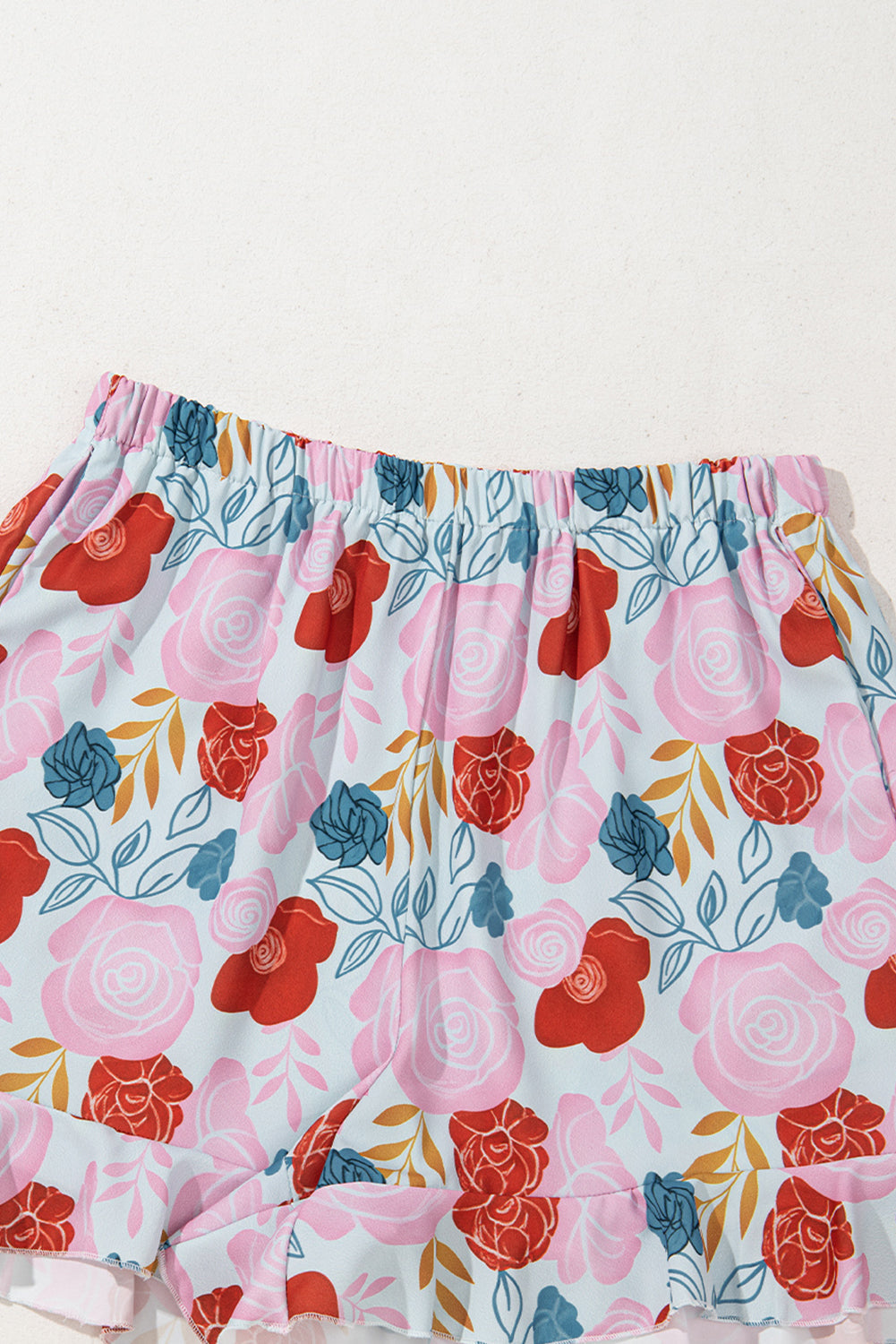 Multicolour Floral V Neck Cami Top and Ruffled Shorts Pyjamas eAura