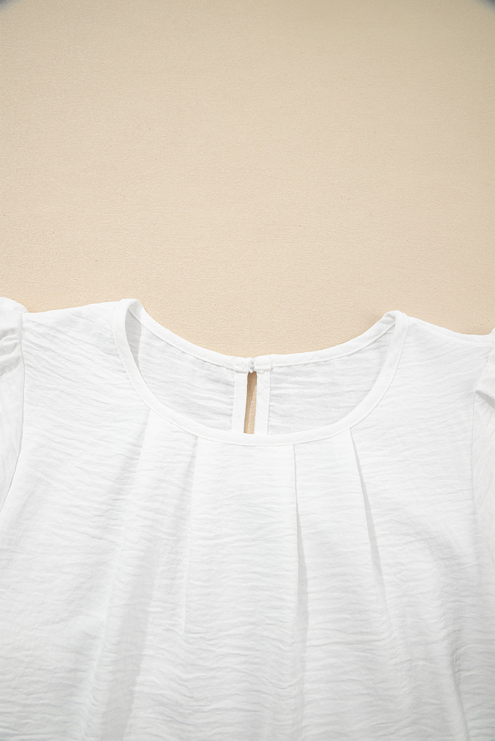 Flounce Sleeve Pleated Textured Blouse eAura