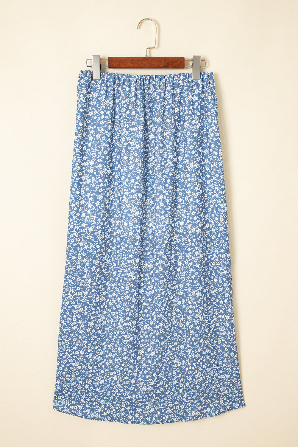 Sky Blue Boho Floral High Waist Long Skirt with Side Split eAura
