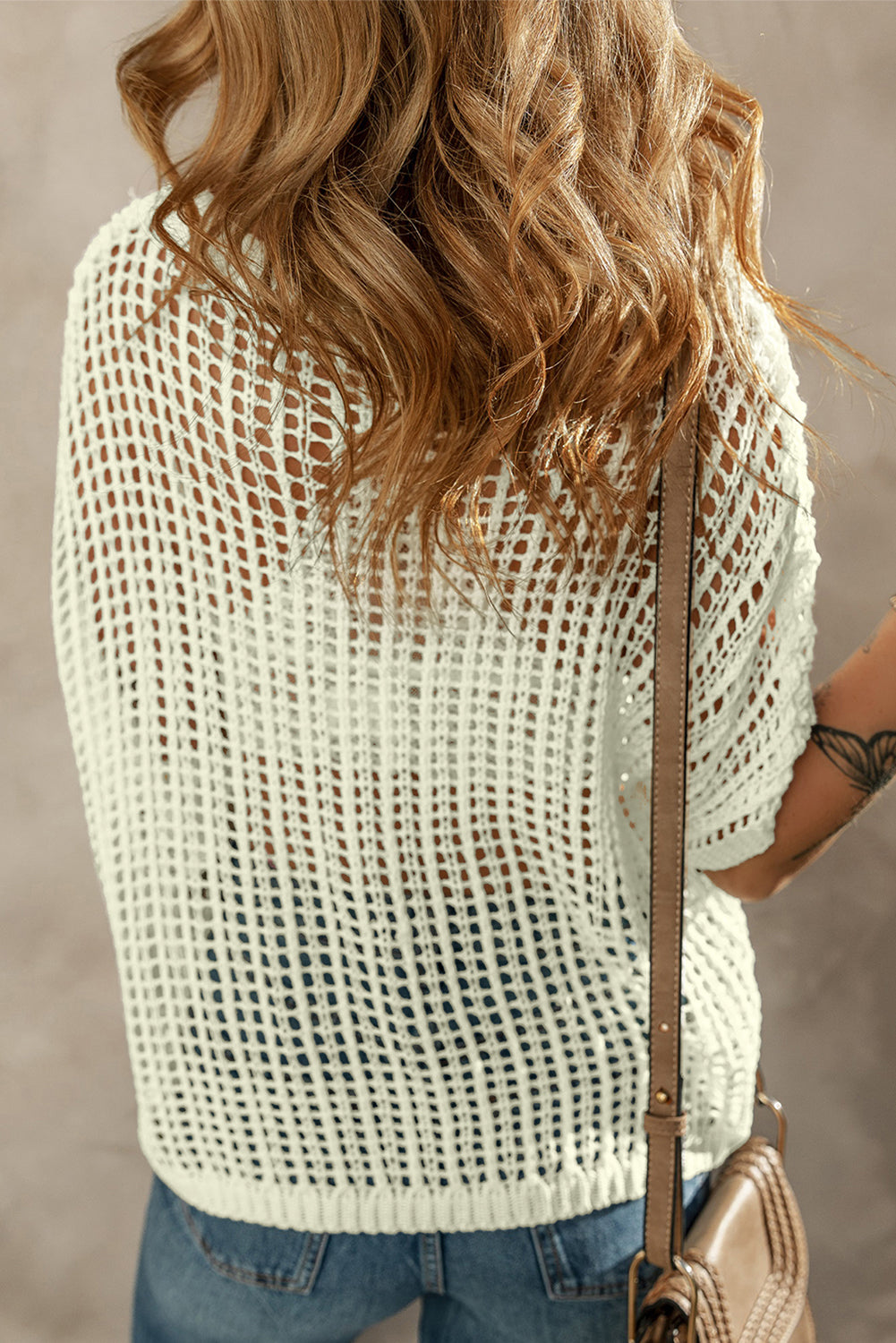 Light French Beige Crochet Flower Hollow-out Sweater eAura