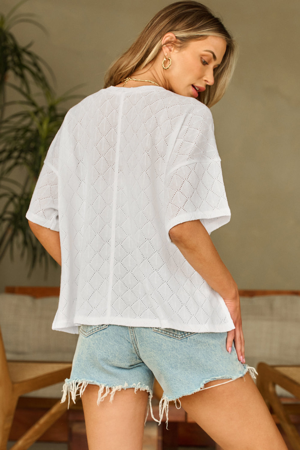 White V Neck Knitted Flowy Blouse eAura