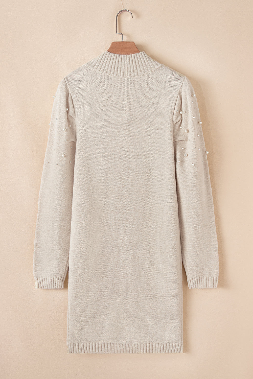Parchment Pearl Beaded High Neck Bodycon Sweater Dress eAura