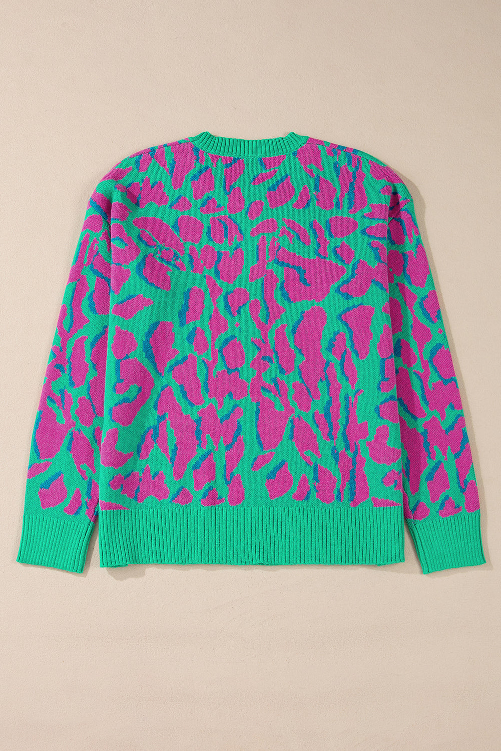 Green Abstract Print Ribbed Trim Baggy Sweater eAura