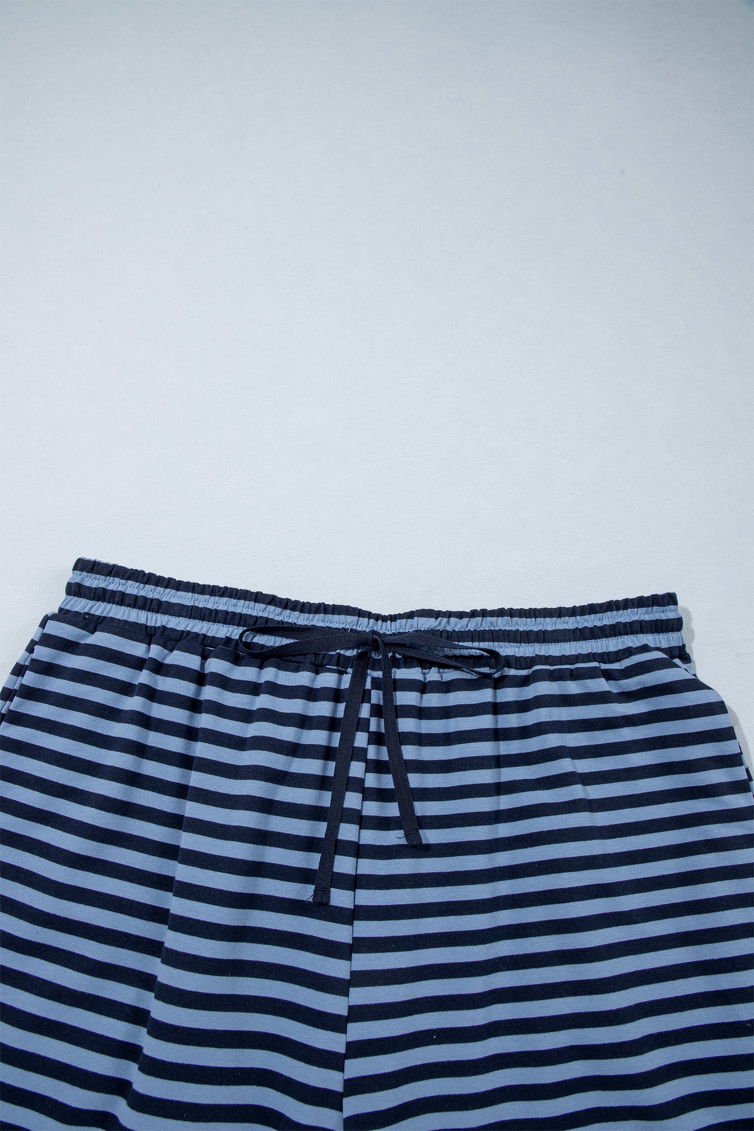 Long Sleeve Drawstring Waist Plus Size Lounge Pants Set – Blue Stripe
