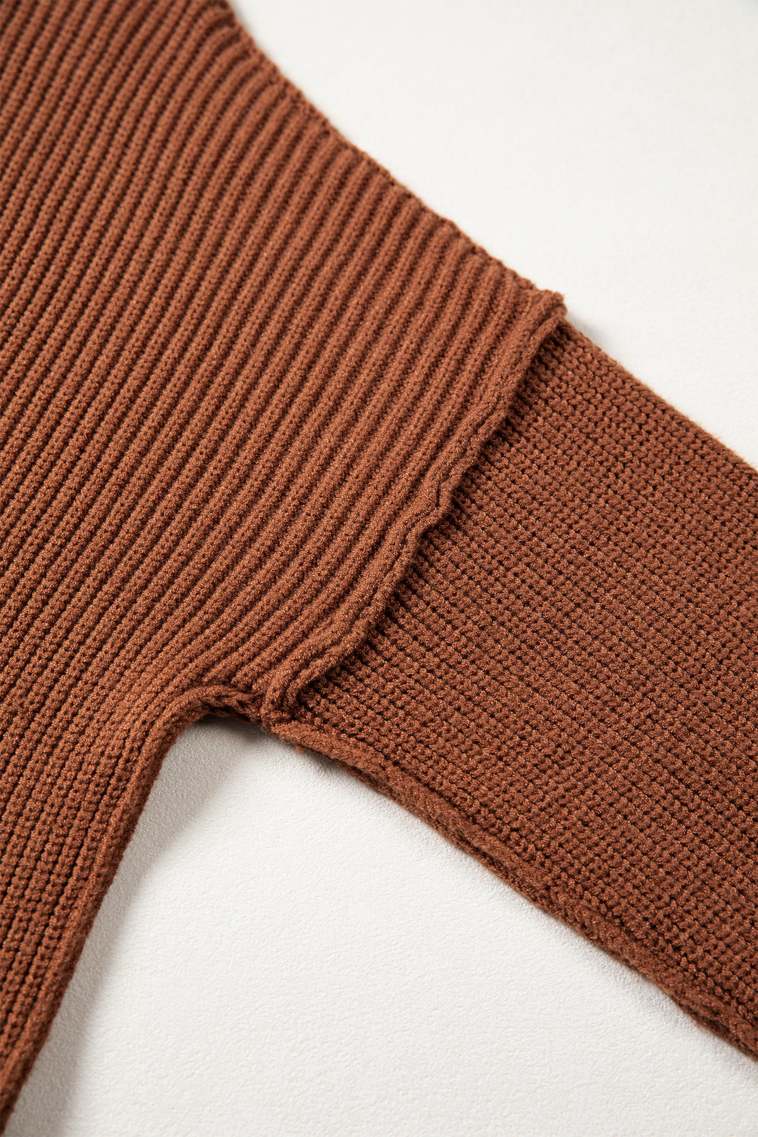 Long Sleeve Ribbed Knit Stand Neck Regular Fit Sweater – Chestnut