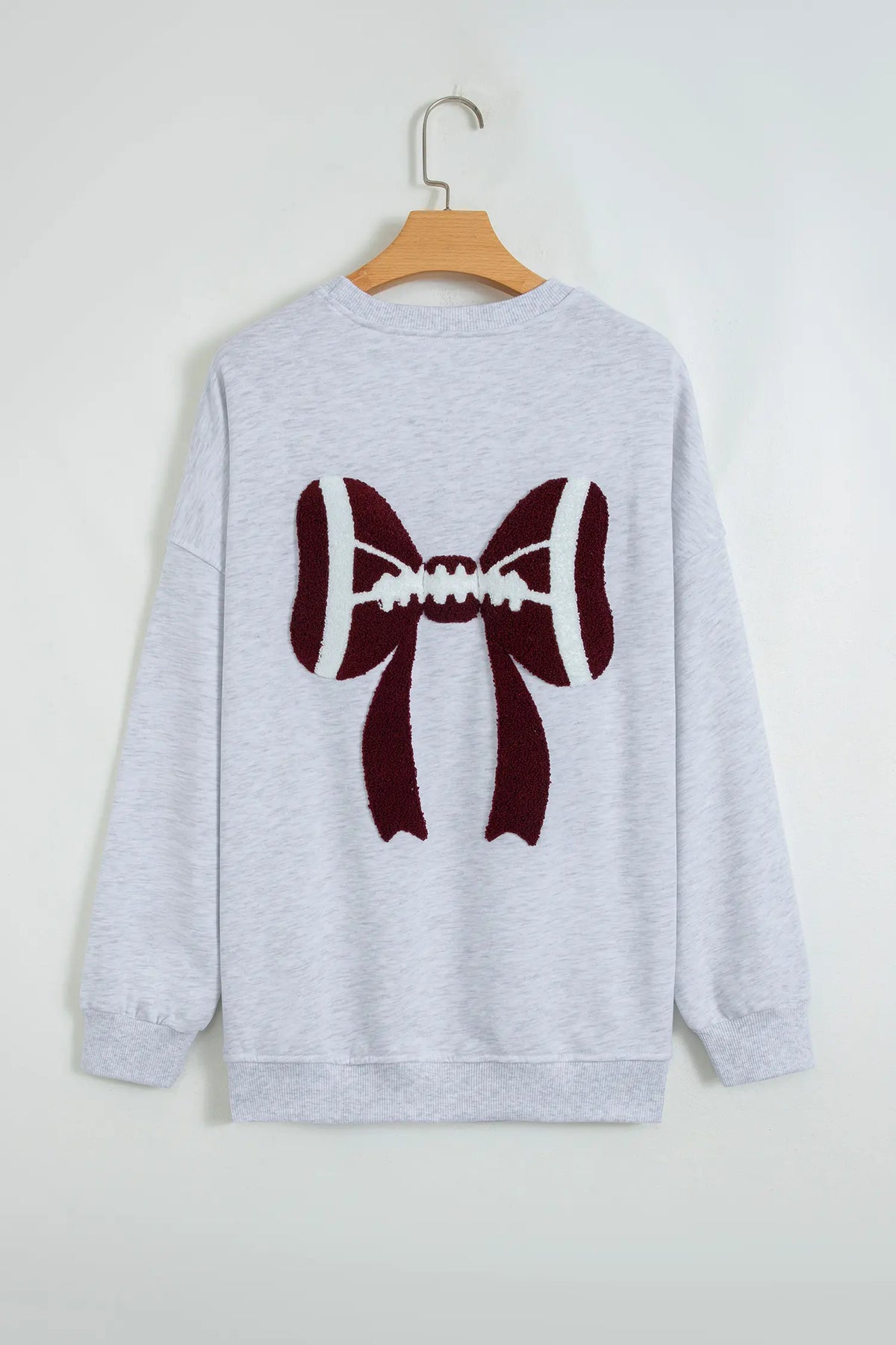 Chenille Embroidered Rugby Bow Game Day Oversized Sweatshirt – Grey