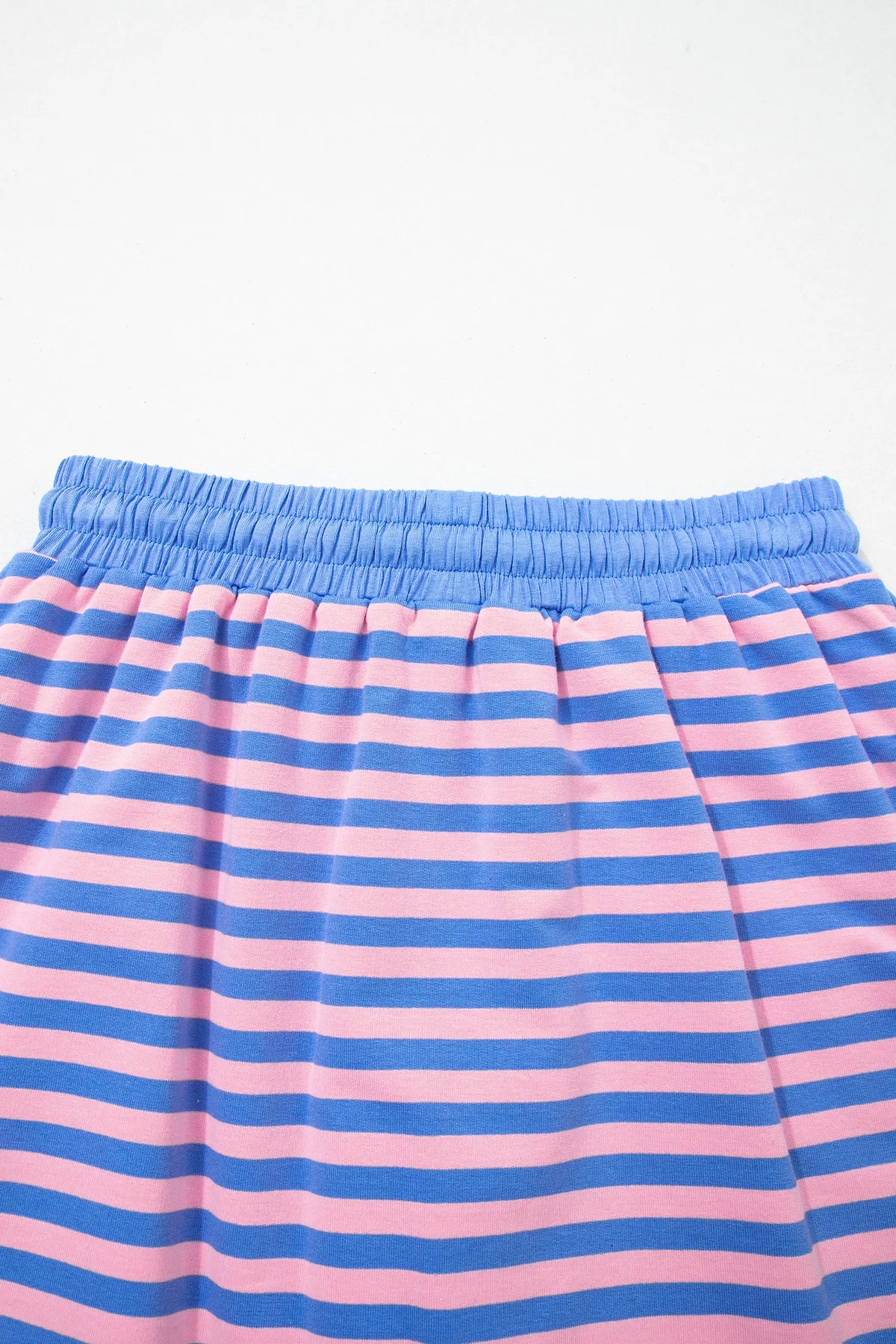 Relaxed Short Sleeve Top Elastic Waist Drawstring Skort 2pcs Set – Pink Stripe